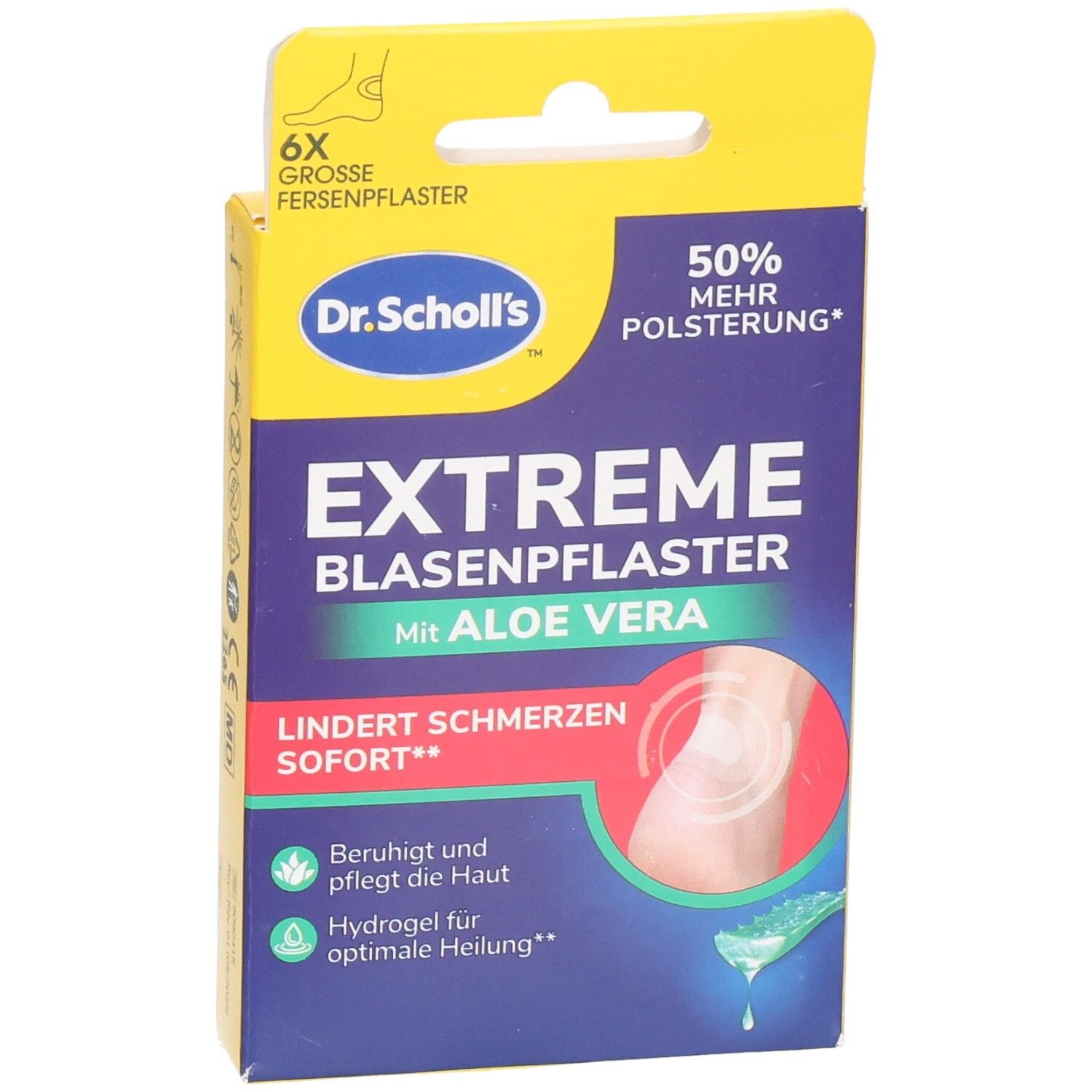 Pansements ampoules Dr. Scholl's Extreme à l'aloe vera, 6 pièces. Offre 50% de rembourrage en plus.