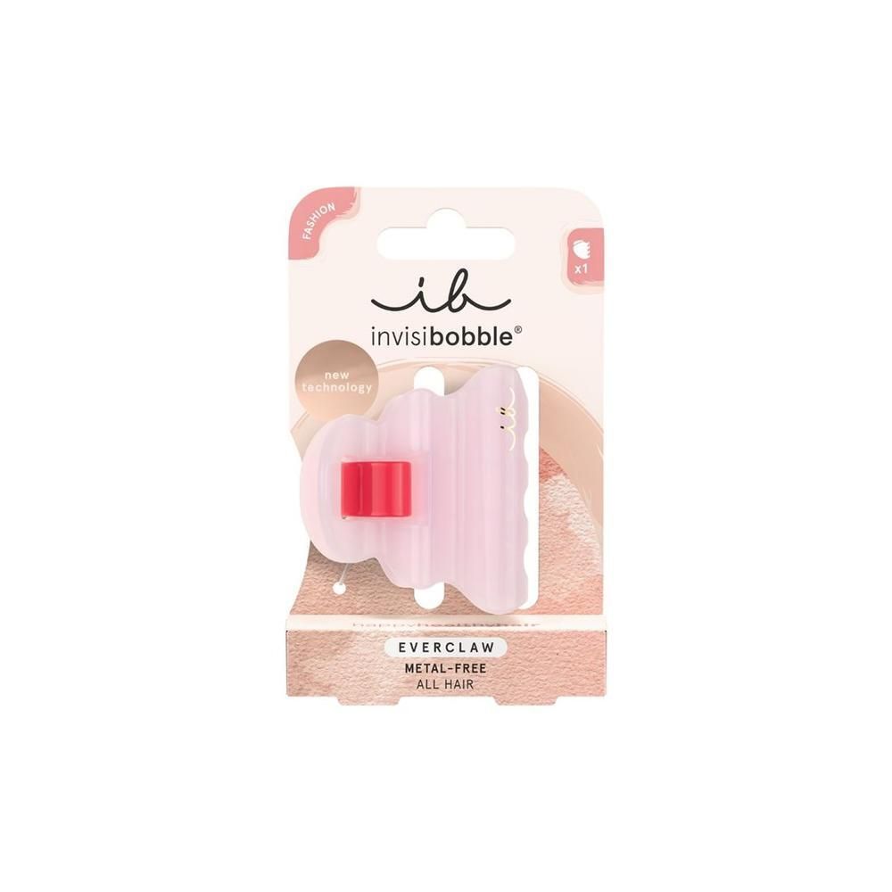 Rosafarbene Invisibobble Everclaw Haarklammer in Verpackung. Metallfrei, für alle Haartypen.