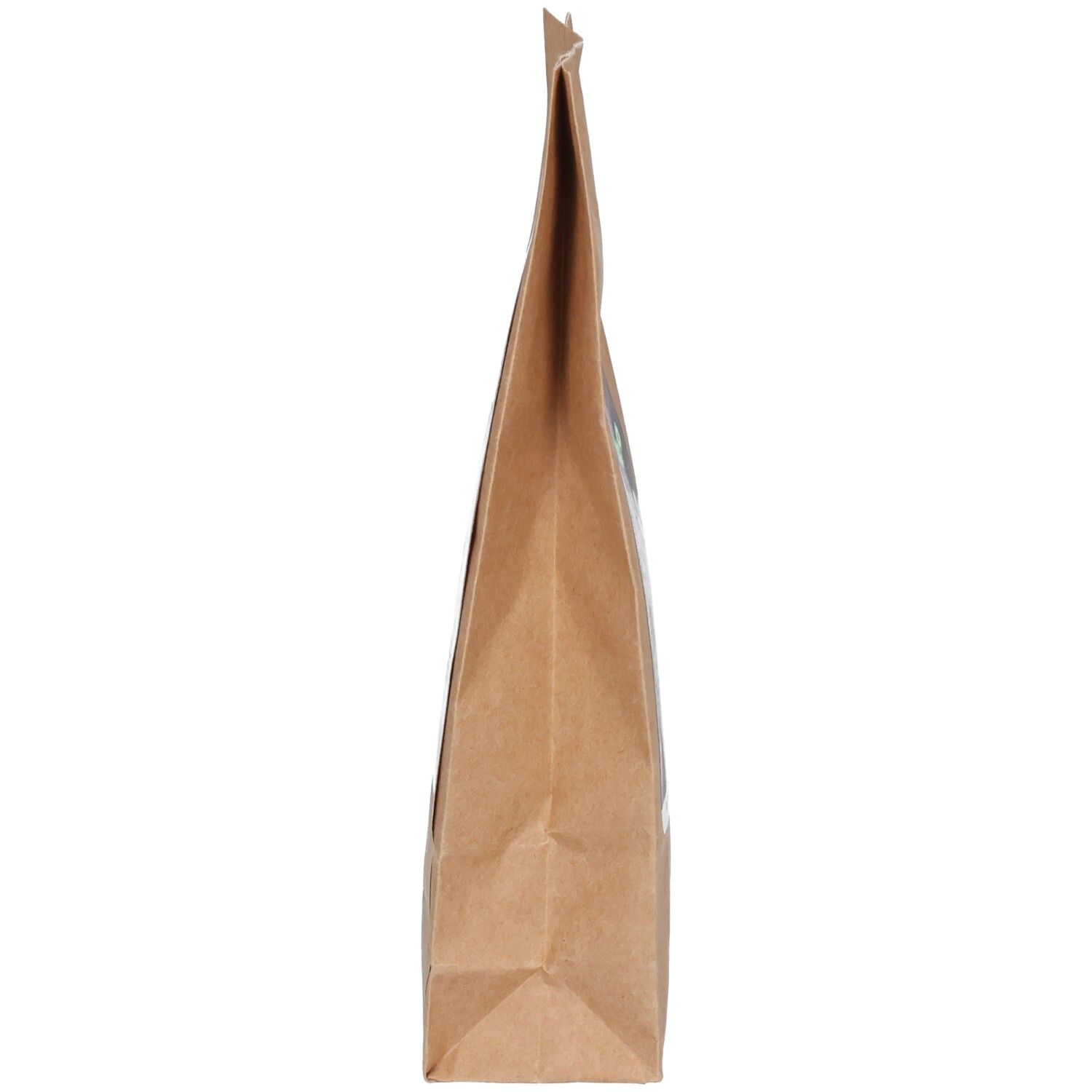 Seitenansicht einer braunen Papiertüte mit schwarzem Kümmelsamen.