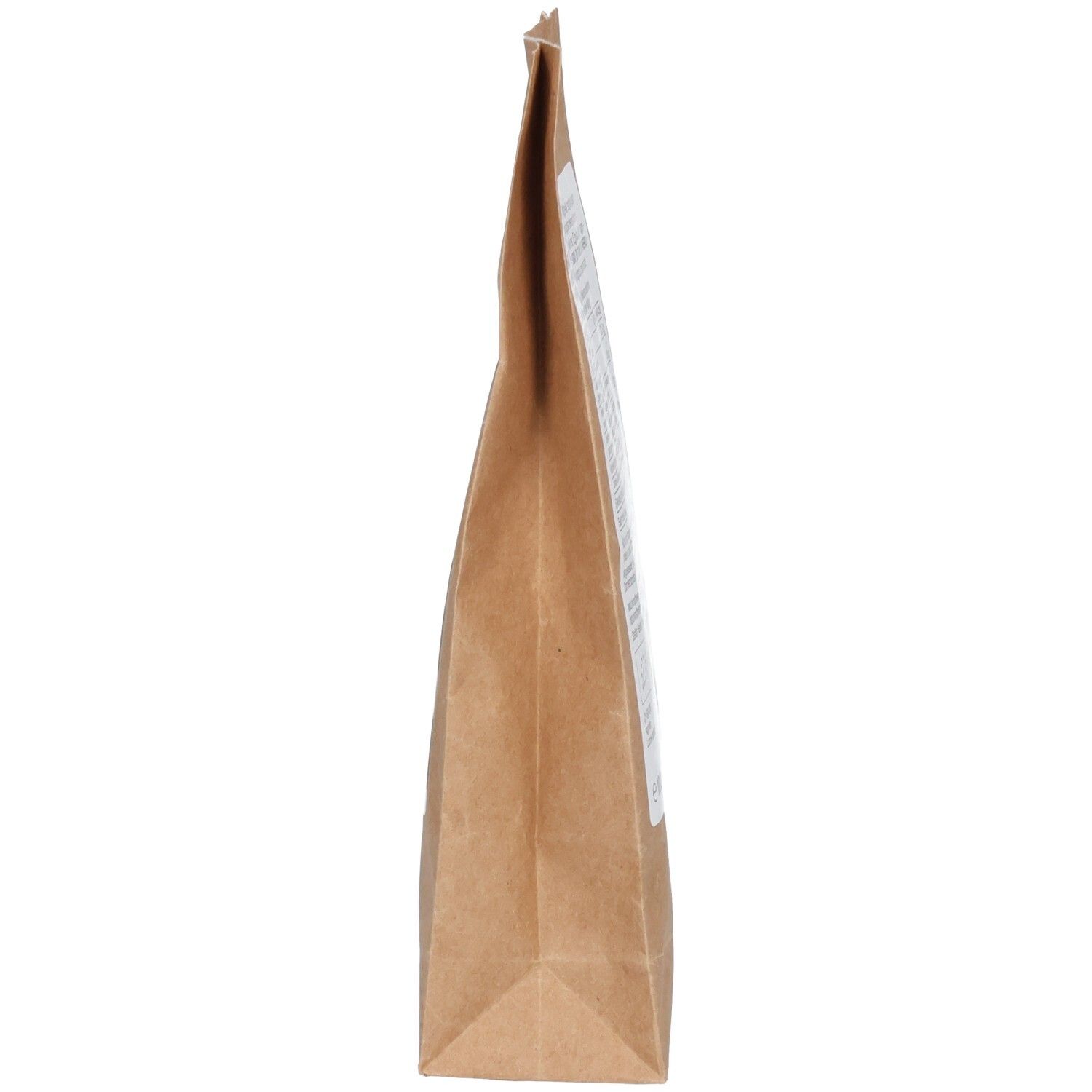 Seitenansicht einer braunen Papiertüte mit schwarzem Kümmelsamen.