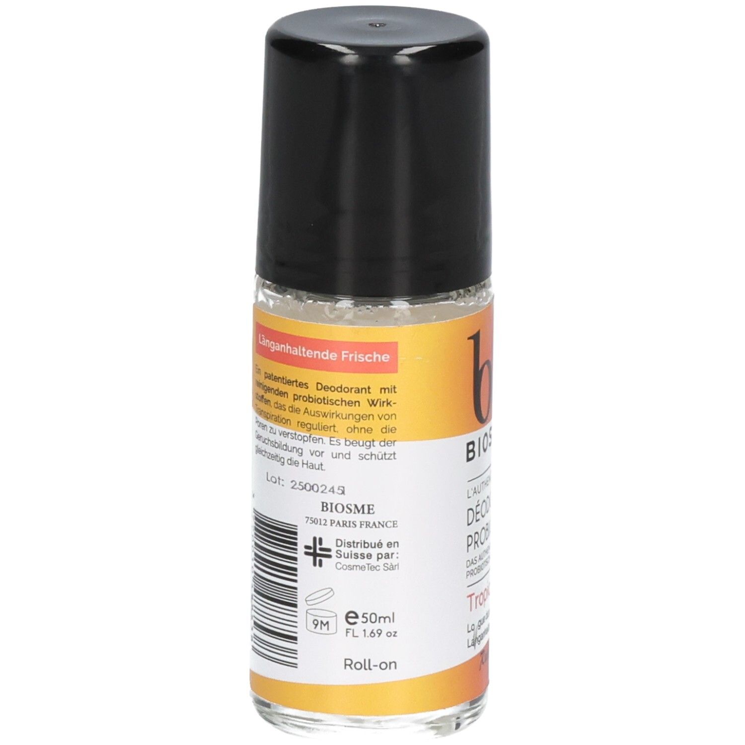 Biosme Roll-on Deodorant, 50ml, mit probiotischen Wirkstoffen.