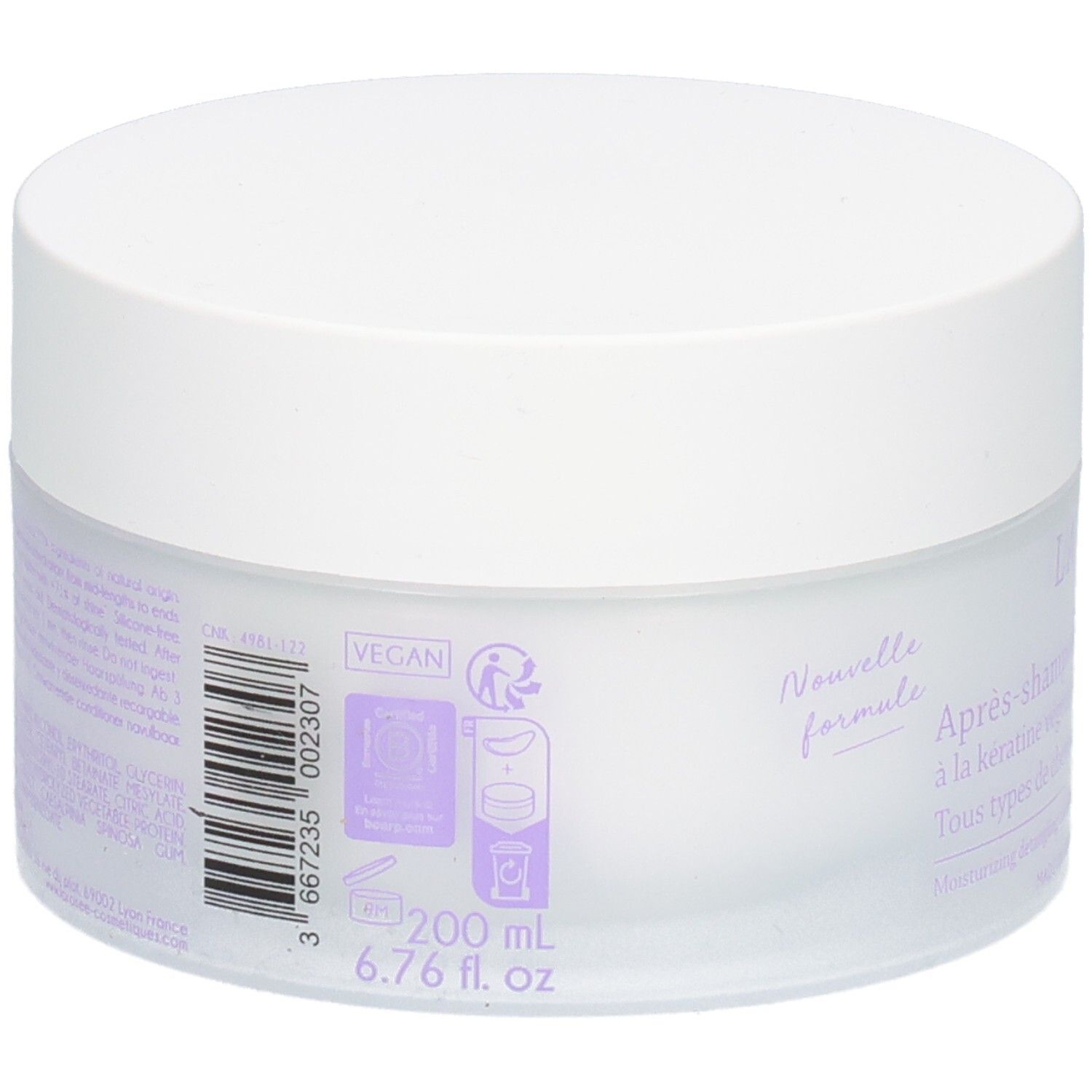 Weißer Tiegel La Rosée Haarkur. 200 ml. Mit Siegeln für vegan und ECO-CERT.