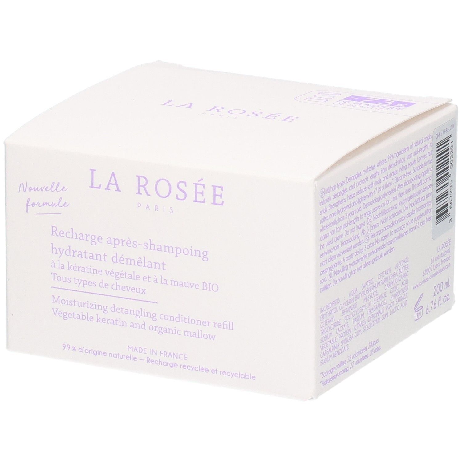 LA ROSEE Feuchtigkeitsspendende Entwirrungsspülung Nachfüllpackung in weißer Kartonverpackung mit Textangaben.