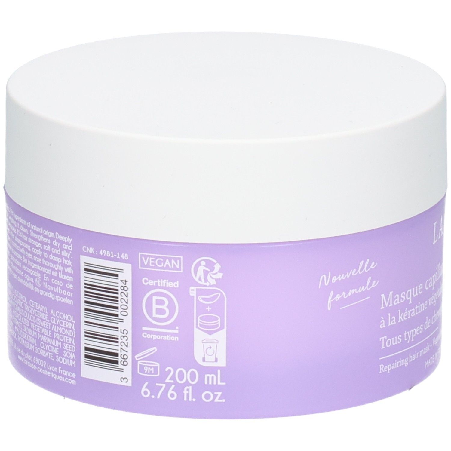 LA ROSEE Paris reparierende Haarmaske, lila Tiegel mit weißem Deckel, 200 ml.