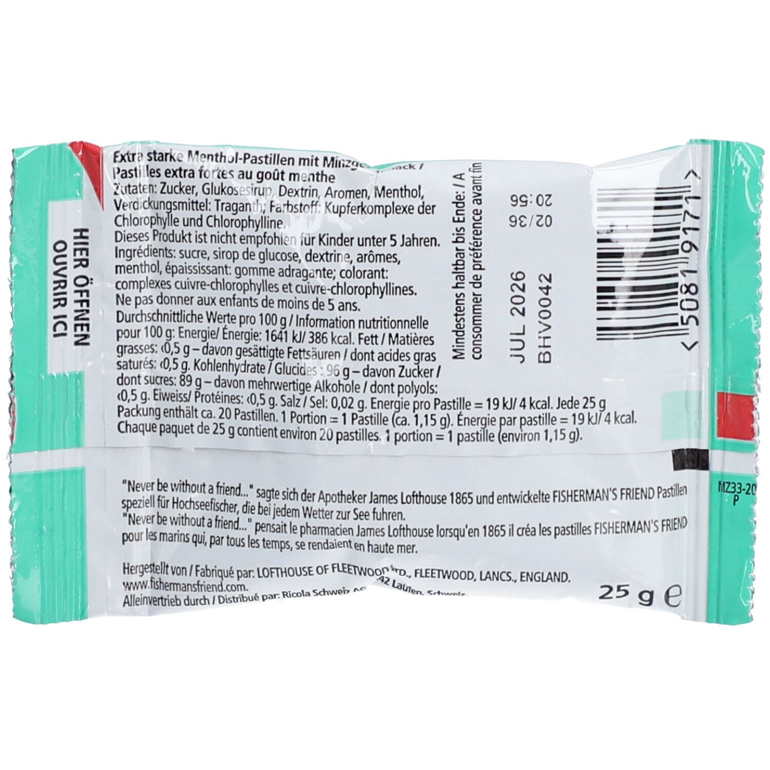 FISHERMAN'S FRIEND Mint Pastilles de menthe