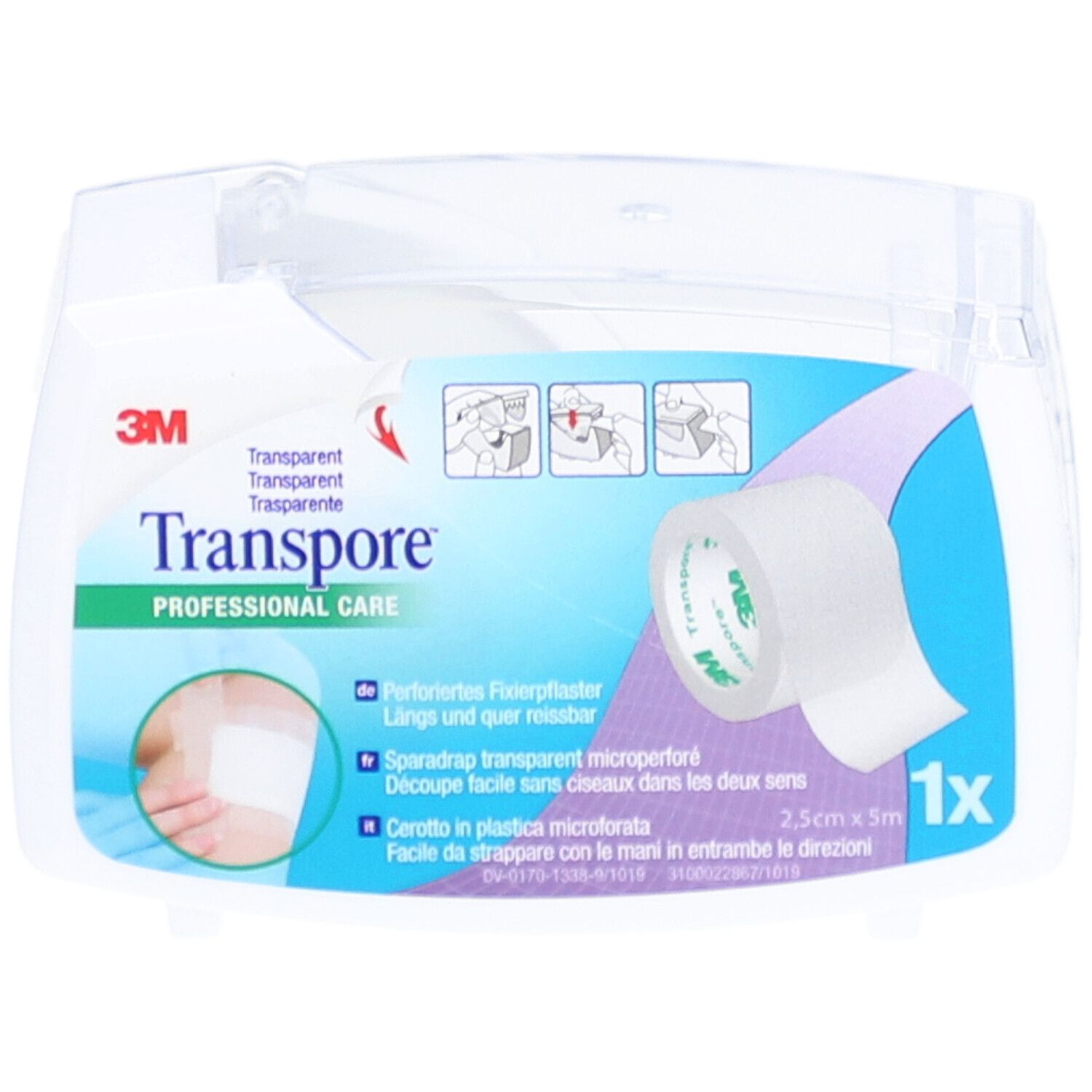 3M TRANSPORE Sparadrap transparent microperforé 2,5 cm x 5 m
