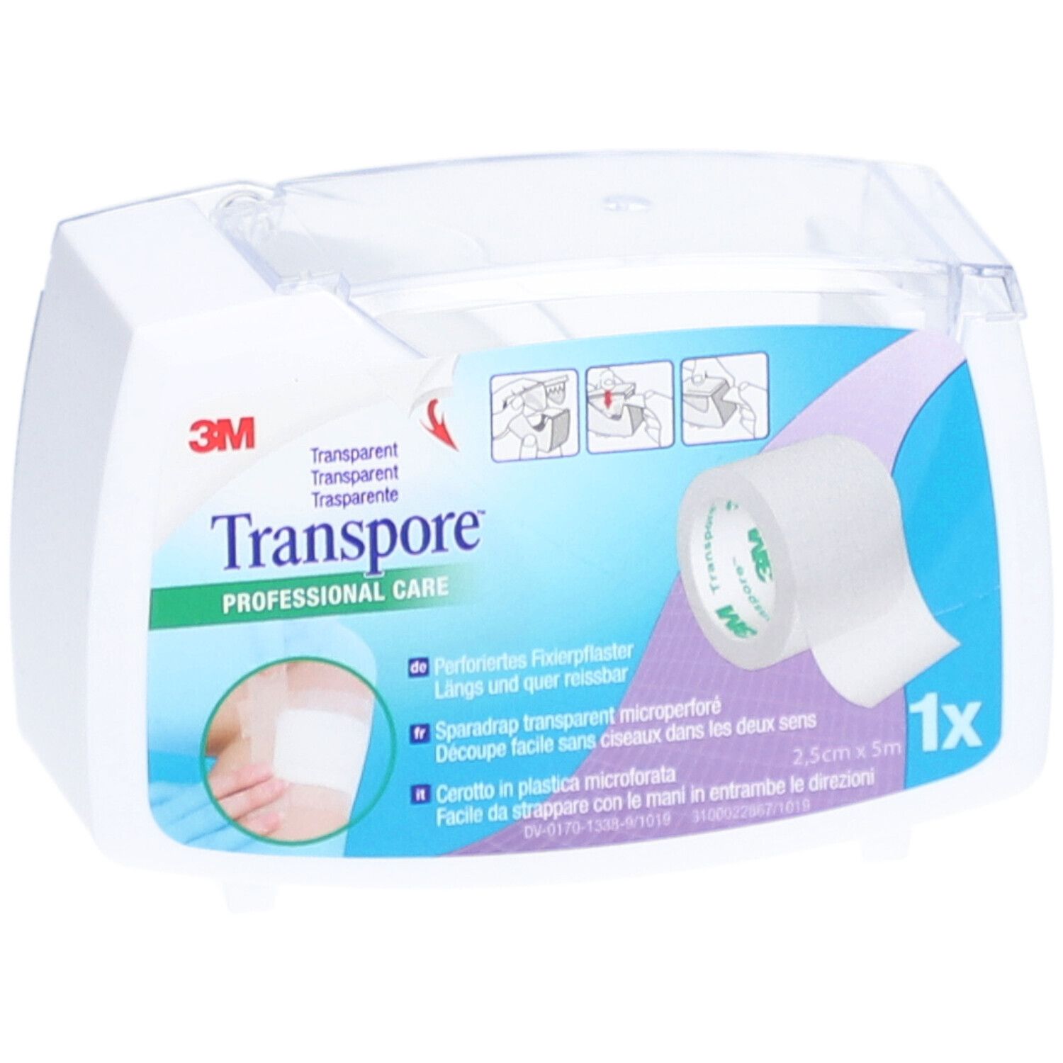 3M TRANSPORE Sparadrap transparent microperforé 2,5 cm x 5 m