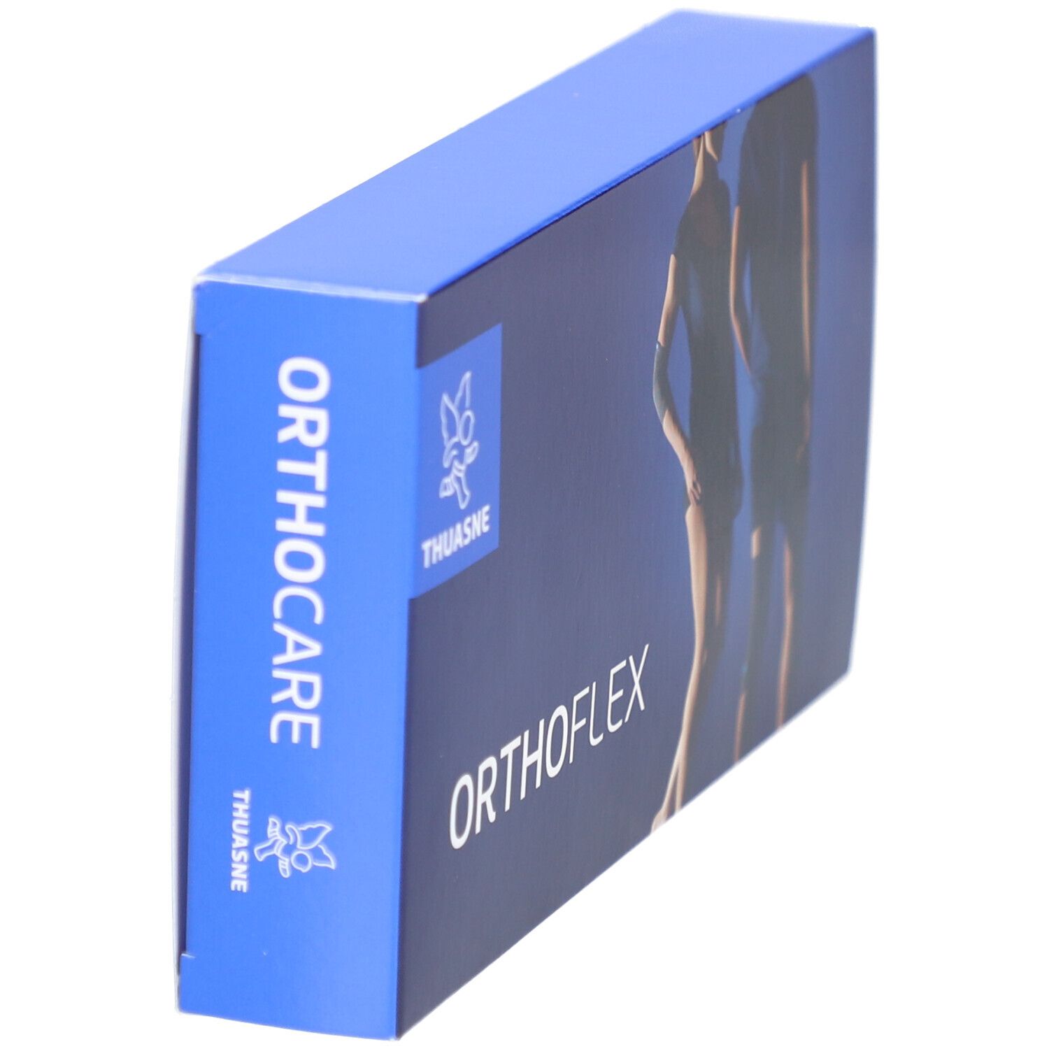 Emballage bleu. Inscription ORTHOCARE et ORTHOFLEX. Logo THUASNE.