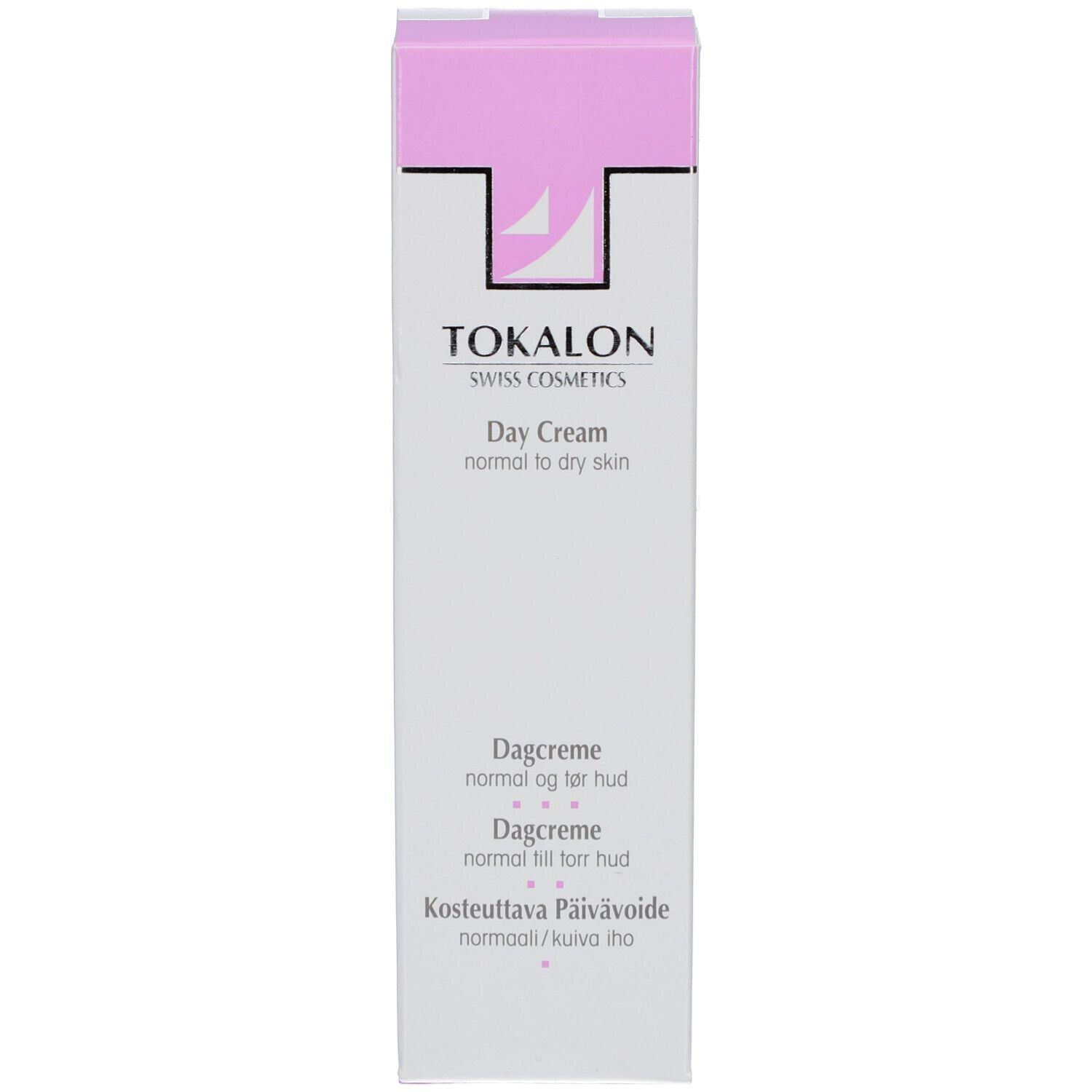 Emballage. Texte: TOKALON, Day Cream, pour peaux normales à sèches. Contient 50 ml. Produit cosmétique.