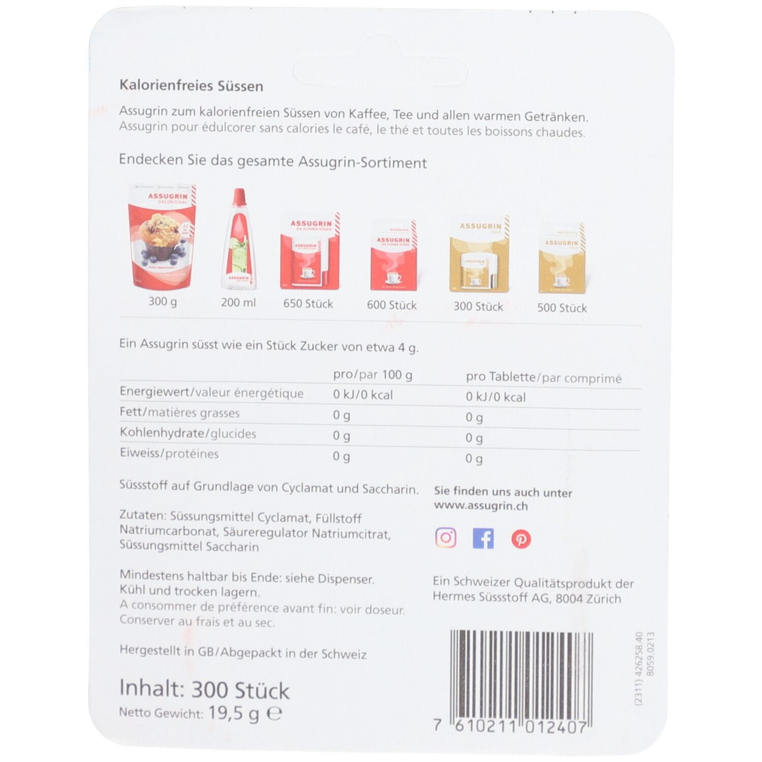 ASSUGRIN Original Tabletten - Alternativer Süßstoff zu Zucker
