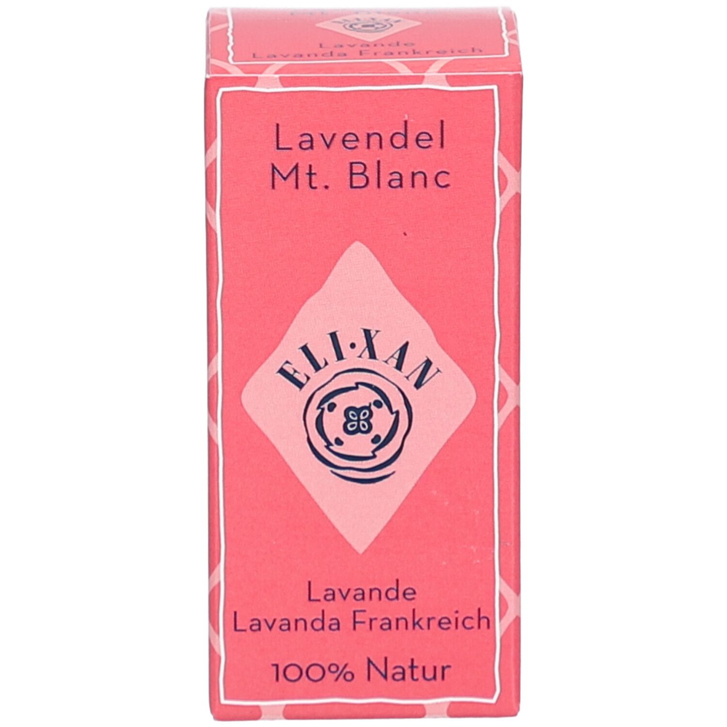 Karton mit Text: Lavendel Mt. Blanc, ELIXAN, Lavande, 100% Natur.