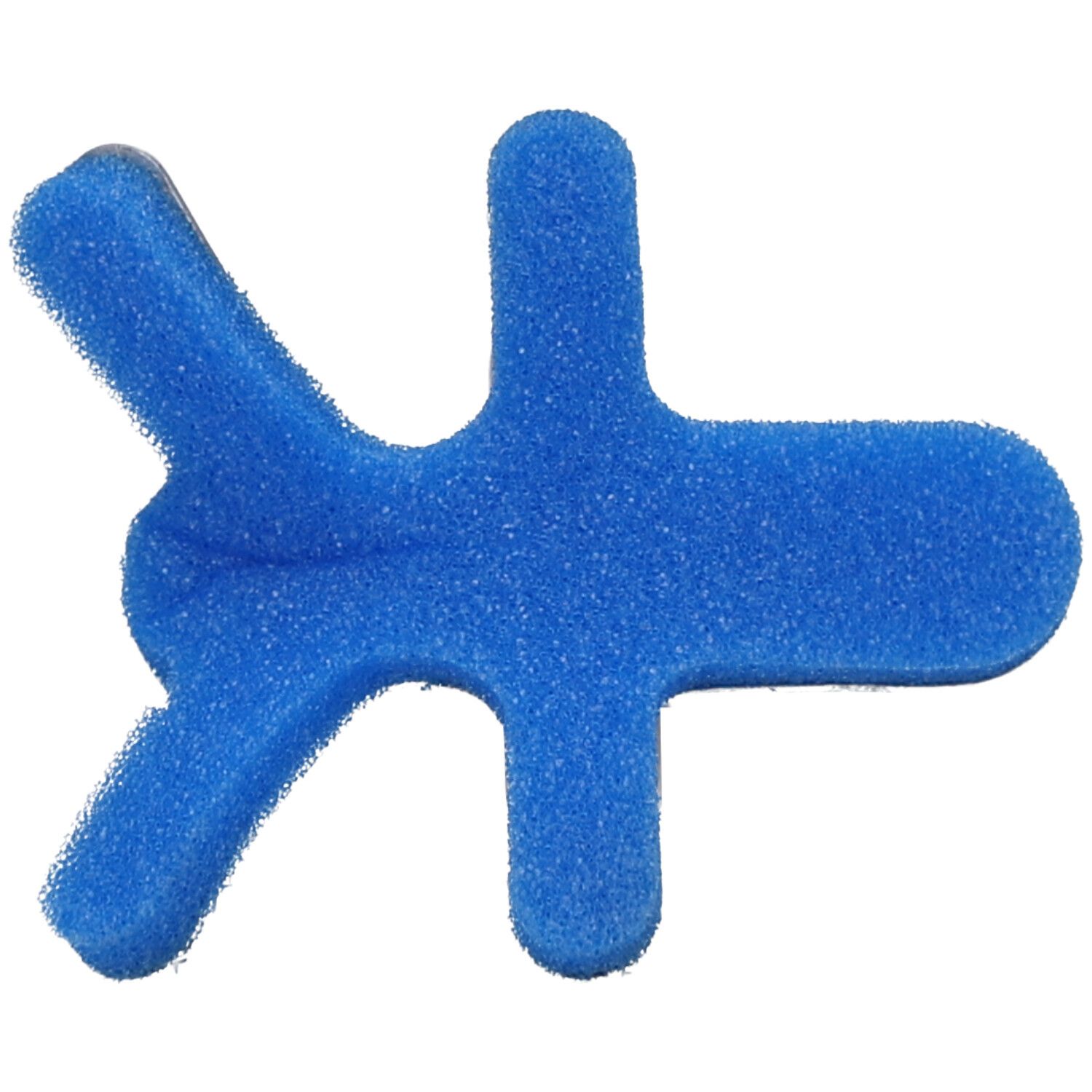Attelle de doigt en mousse bleue. Vue de dessus, légèrement inclinée.