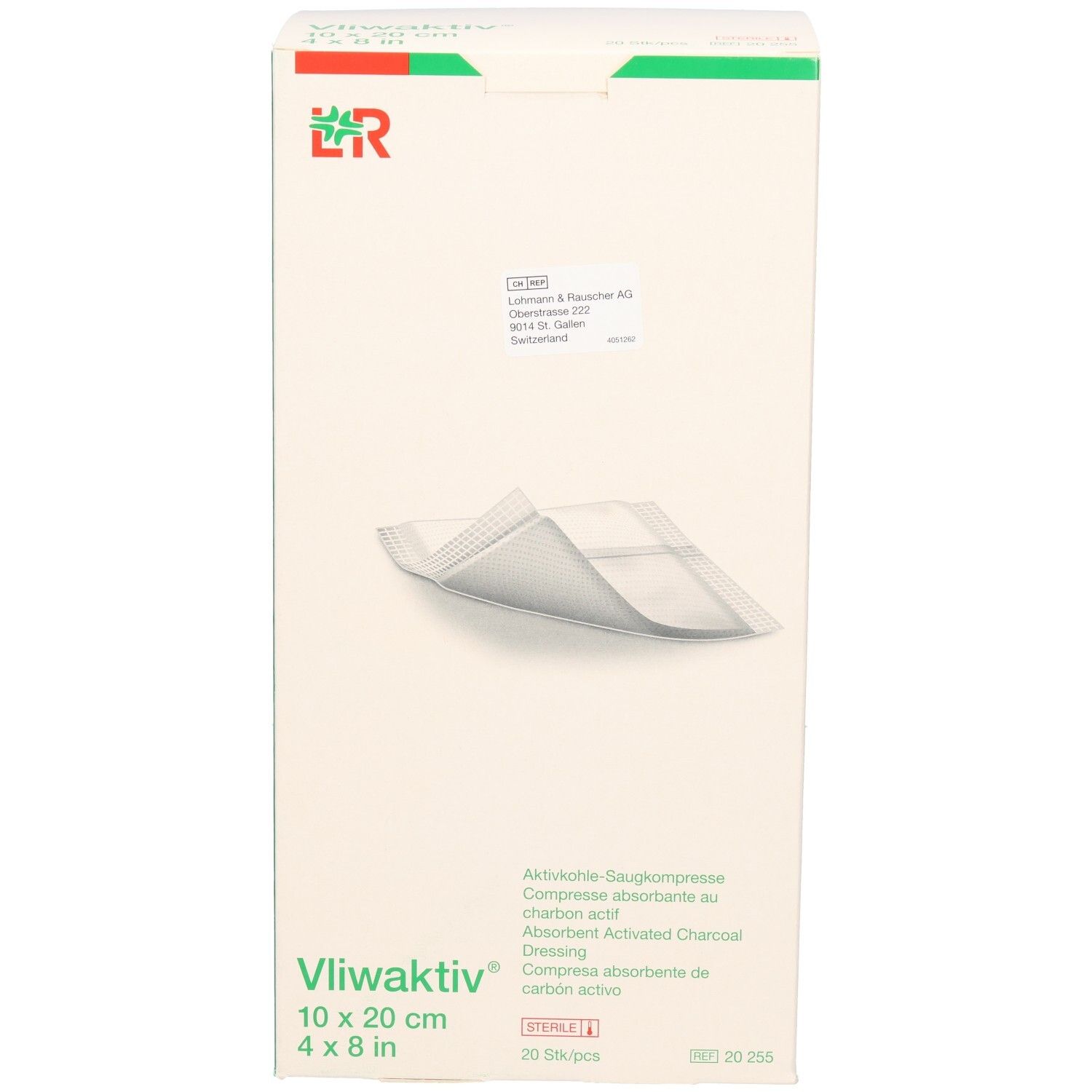 Vliwaktiv Aktivkohle Saugkompresse 10x20cm, 20 Stück.