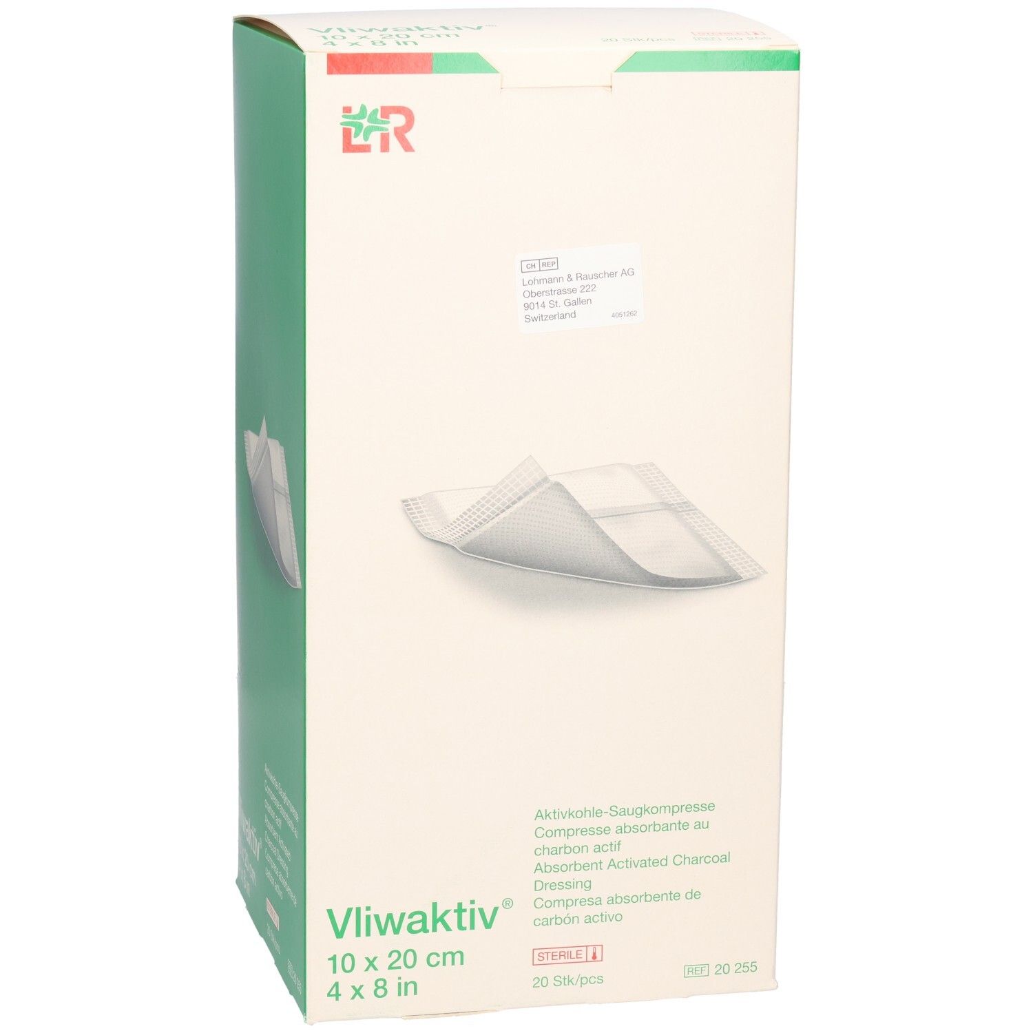Vliwaktiv Aktivkohle Saugkompresse 10x20cm, 20 Stück.