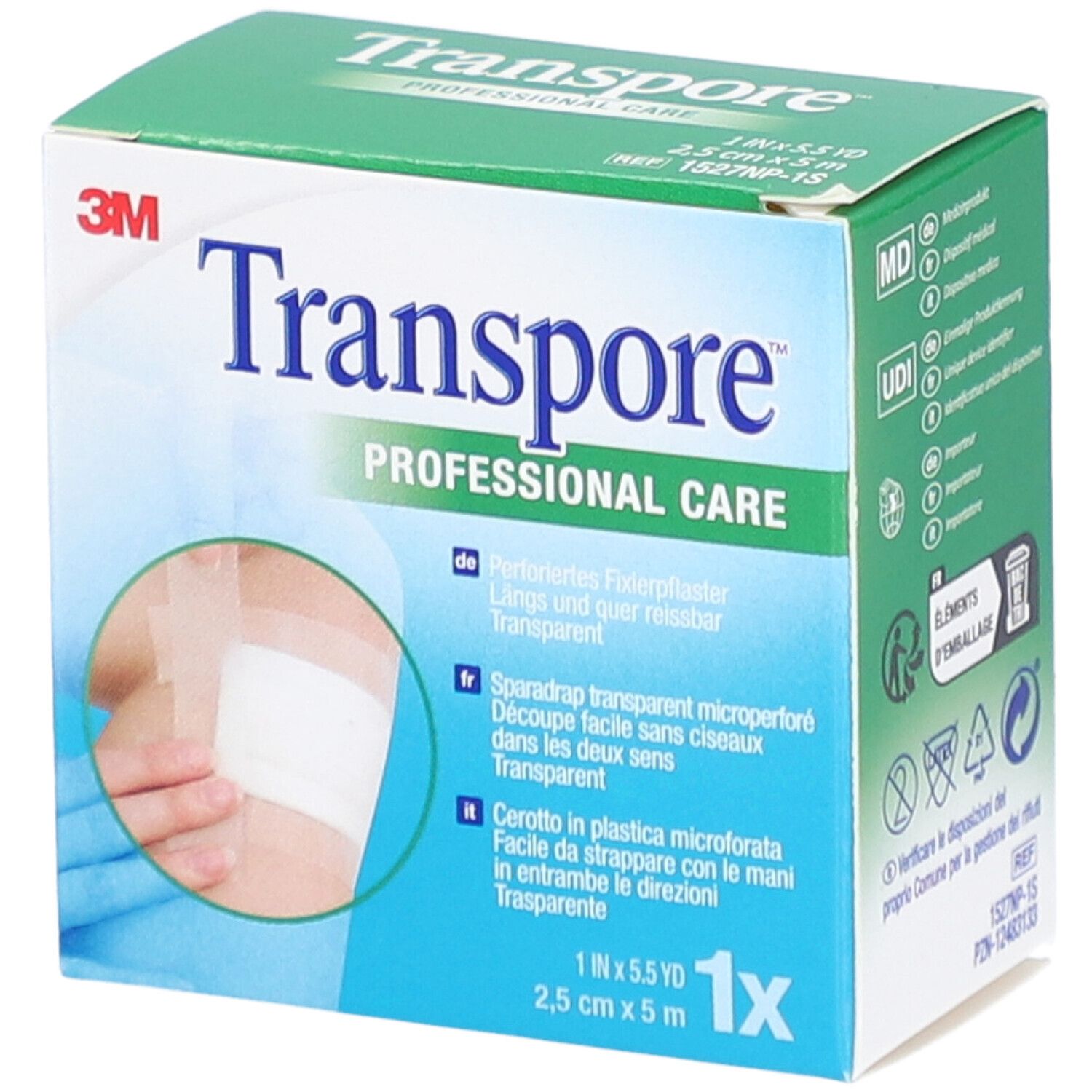 3M TRANSPORE™ Mikroperforiertes transparentes Heftpflaster 5 m x 25 mm