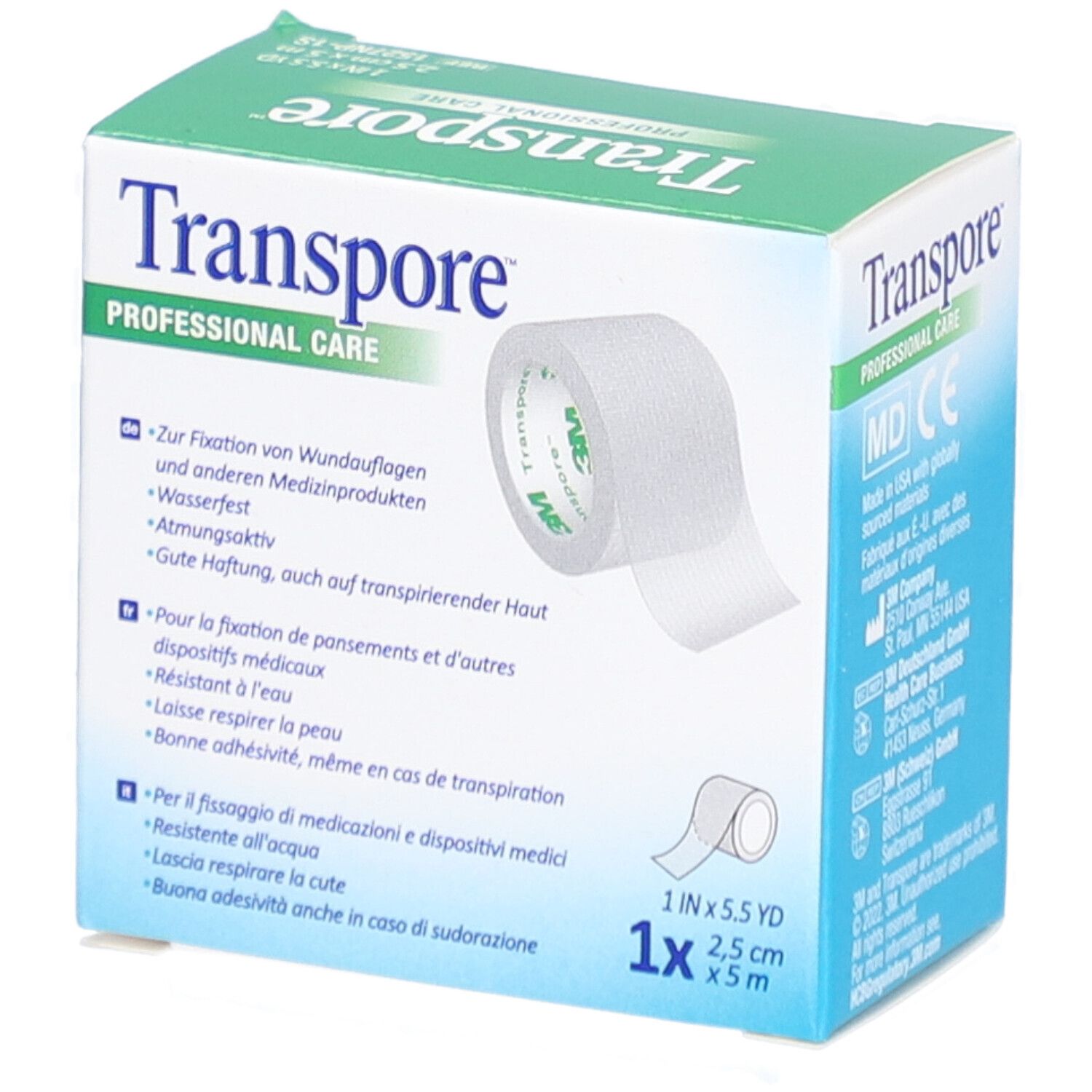 3M TRANSPORE™ Mikroperforiertes transparentes Heftpflaster 5 m x 25 mm