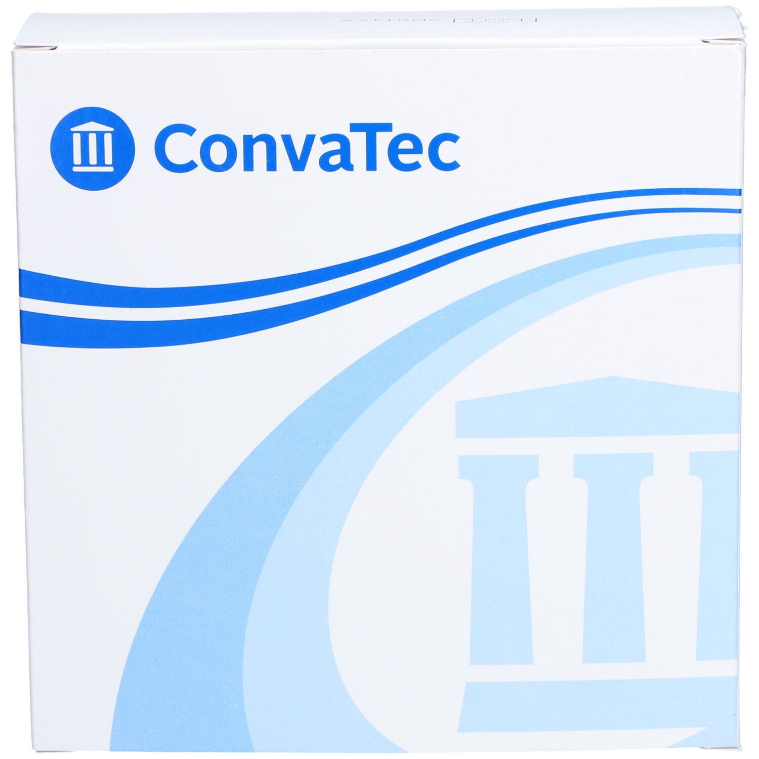Weiße Verpackung mit blauem Logo und Schriftzug ConvaTec. Auf der Verpackung sind blaue Wellen und ein blaues Design zu sehen.