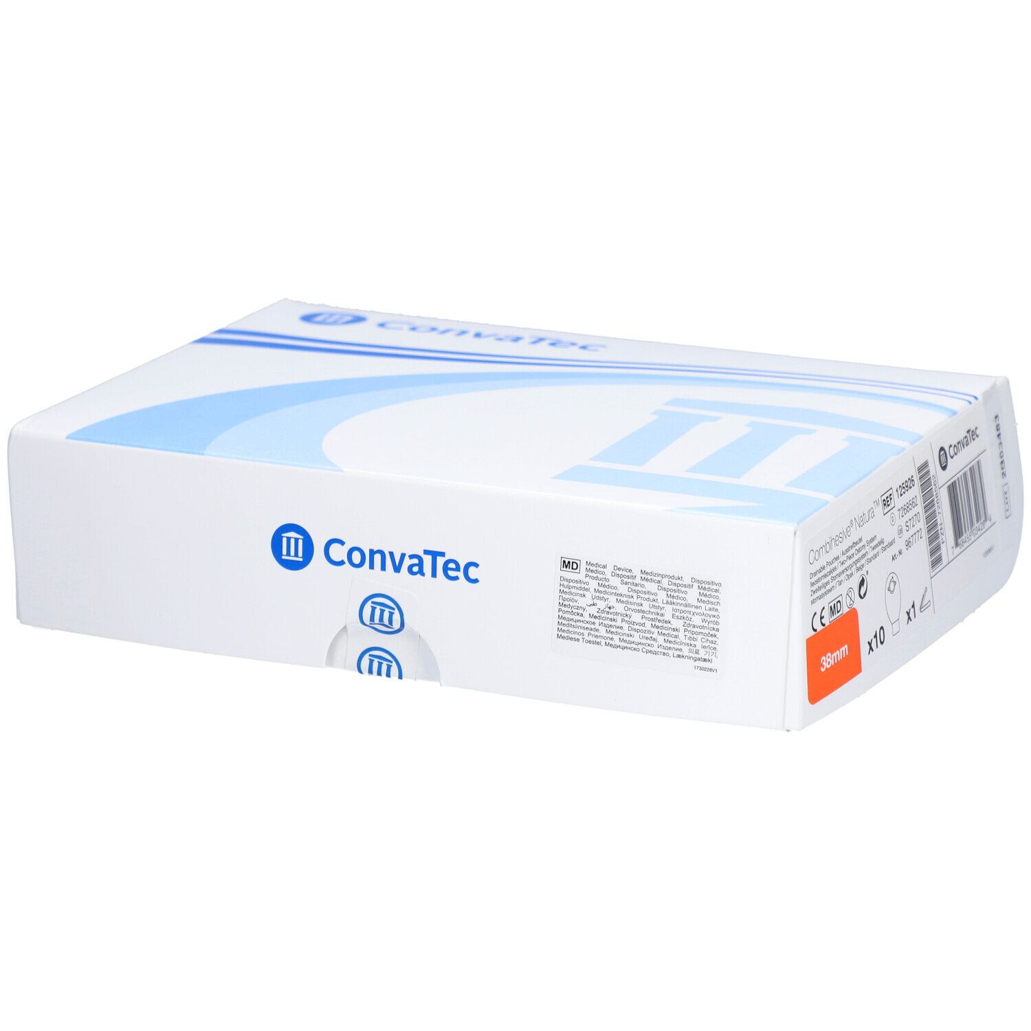 Emballage blanc avec design bleu. La marque Convatec est visible. Informations produit imprimées.