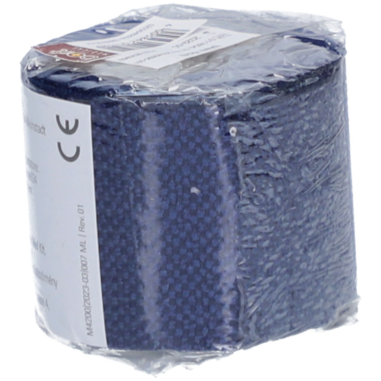 BORT StabiloColor® elastische Binde, blau, in Folie verpackt. CE-Kennzeichnung auf Etikett.