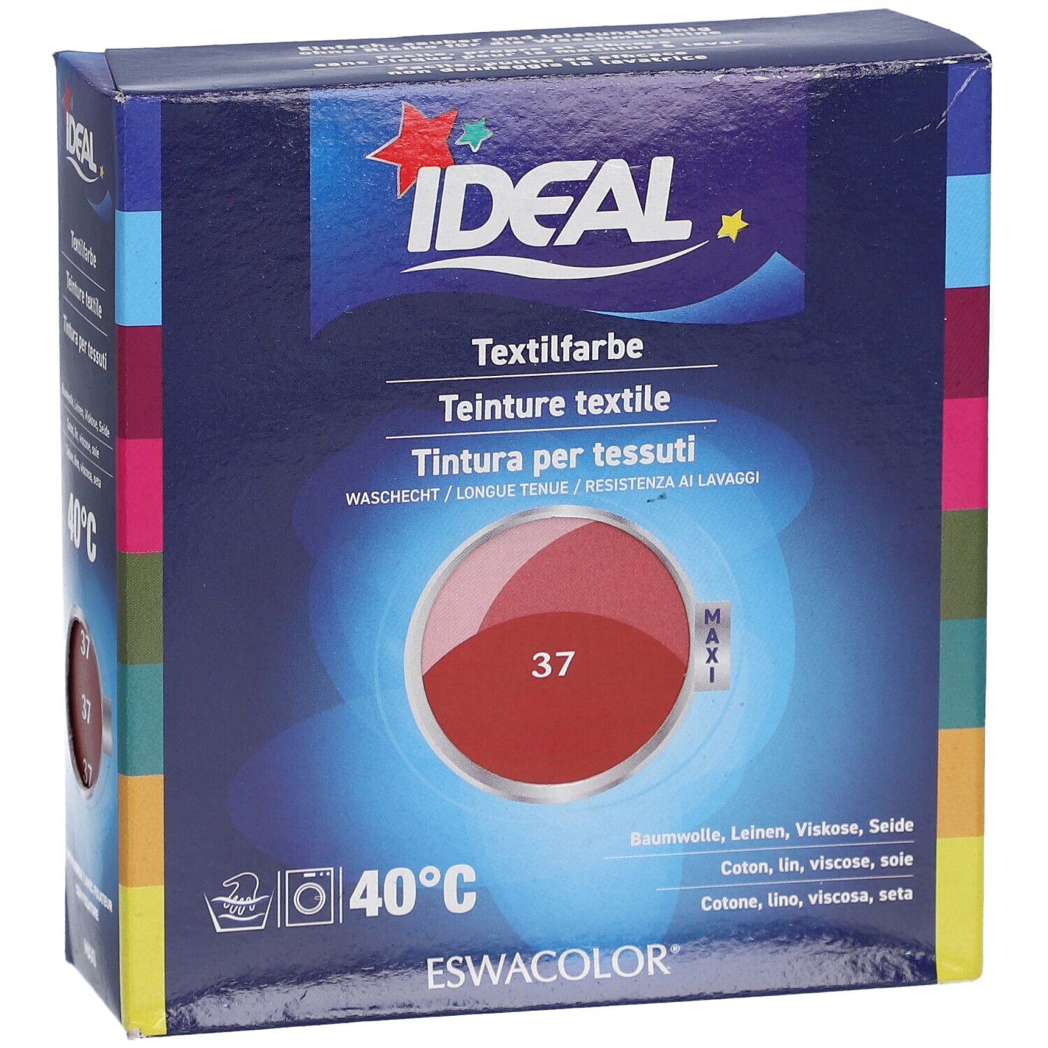 Ideal Textilfarbe, Hermesrot 37, in Kartonverpackung. Waschbar bei 40°C. Maxi-Packung.