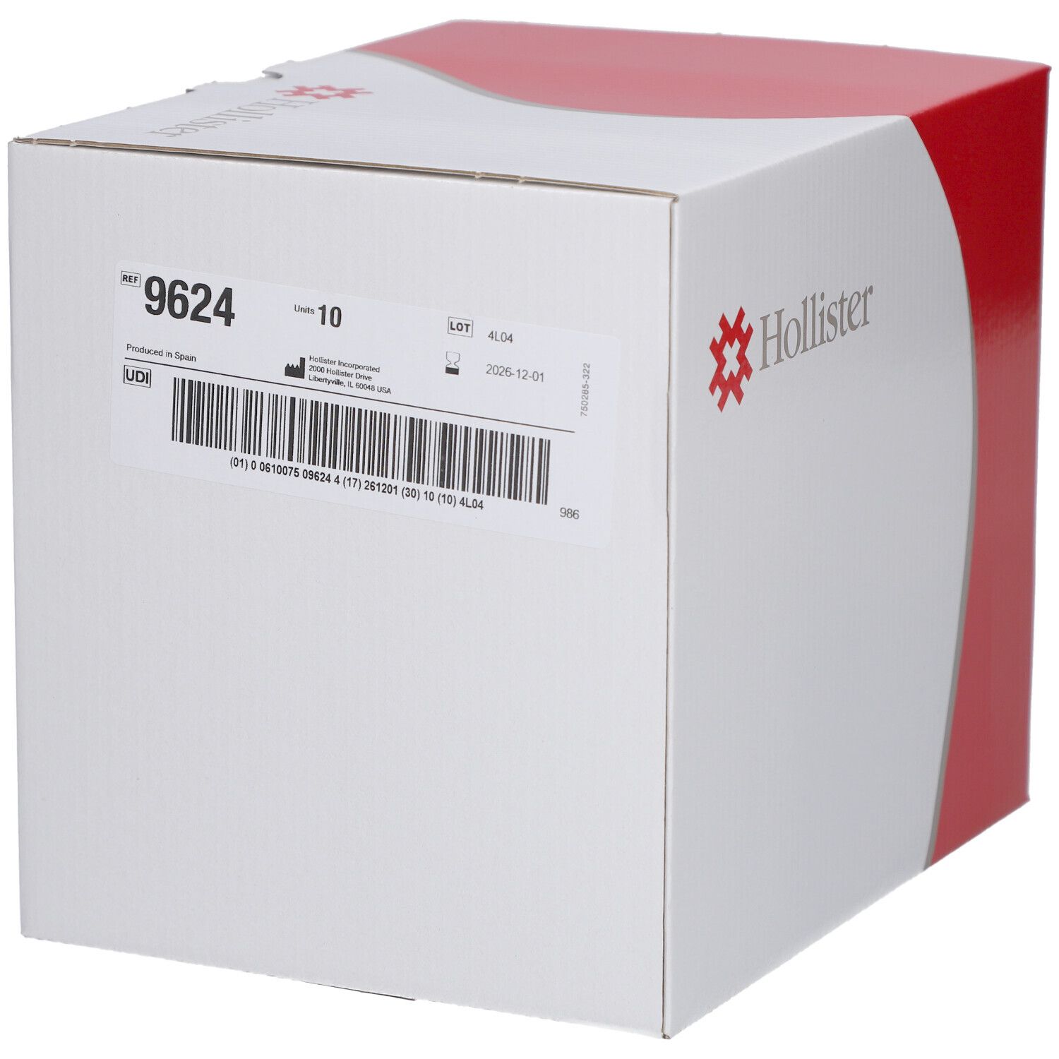 Karton mit Hollister-Logo und rotem Akzent. Aufschrift '9624' und Barcode.