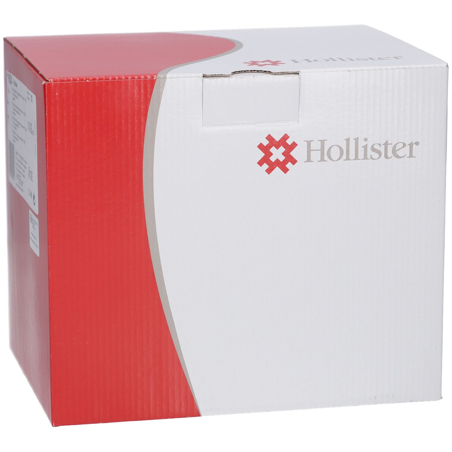 Karton mit Hollister-Logo und rotem Akzent. Nur Logo und Text.