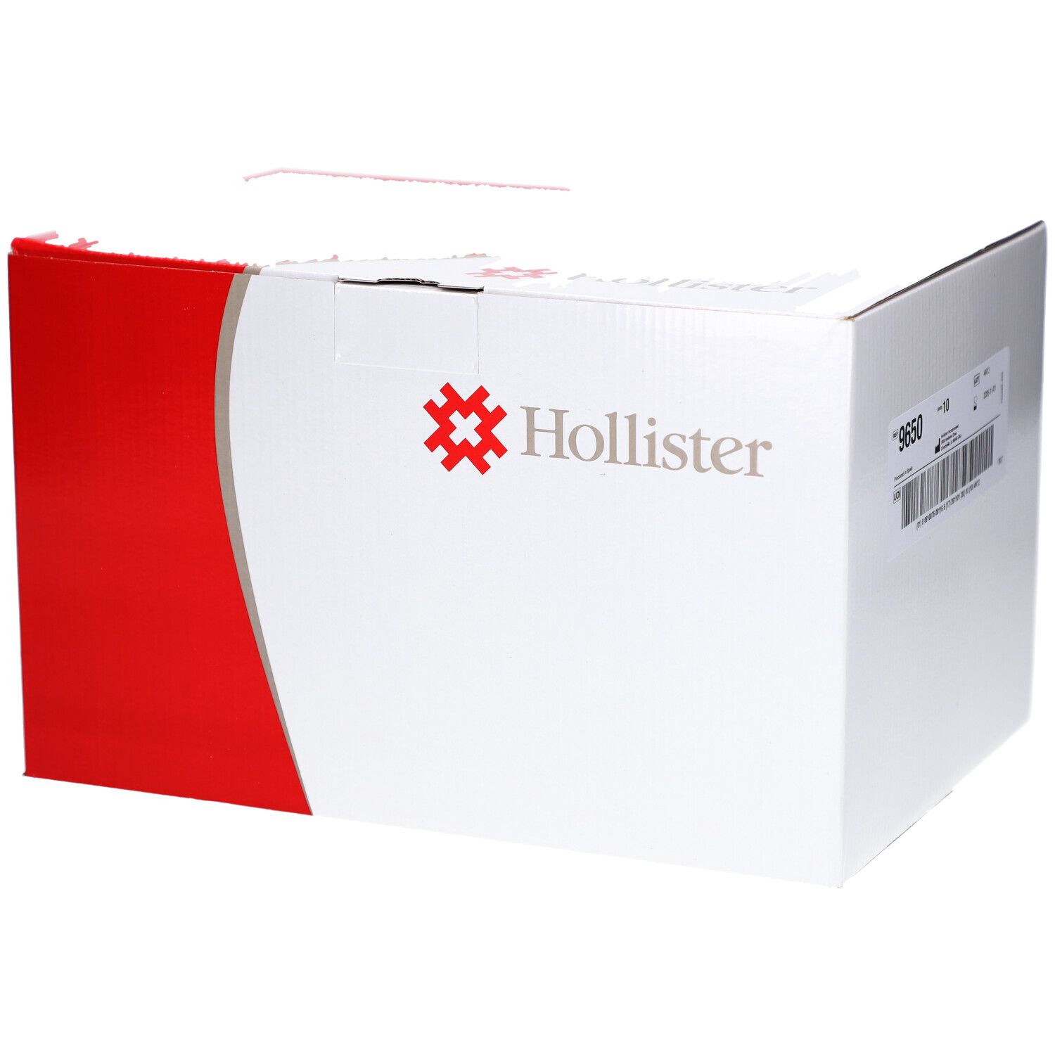 Weiße Verpackung mit roter Akzentfläche. Hollister-Logo und Schriftzug. Karton mit Produktinformationen.