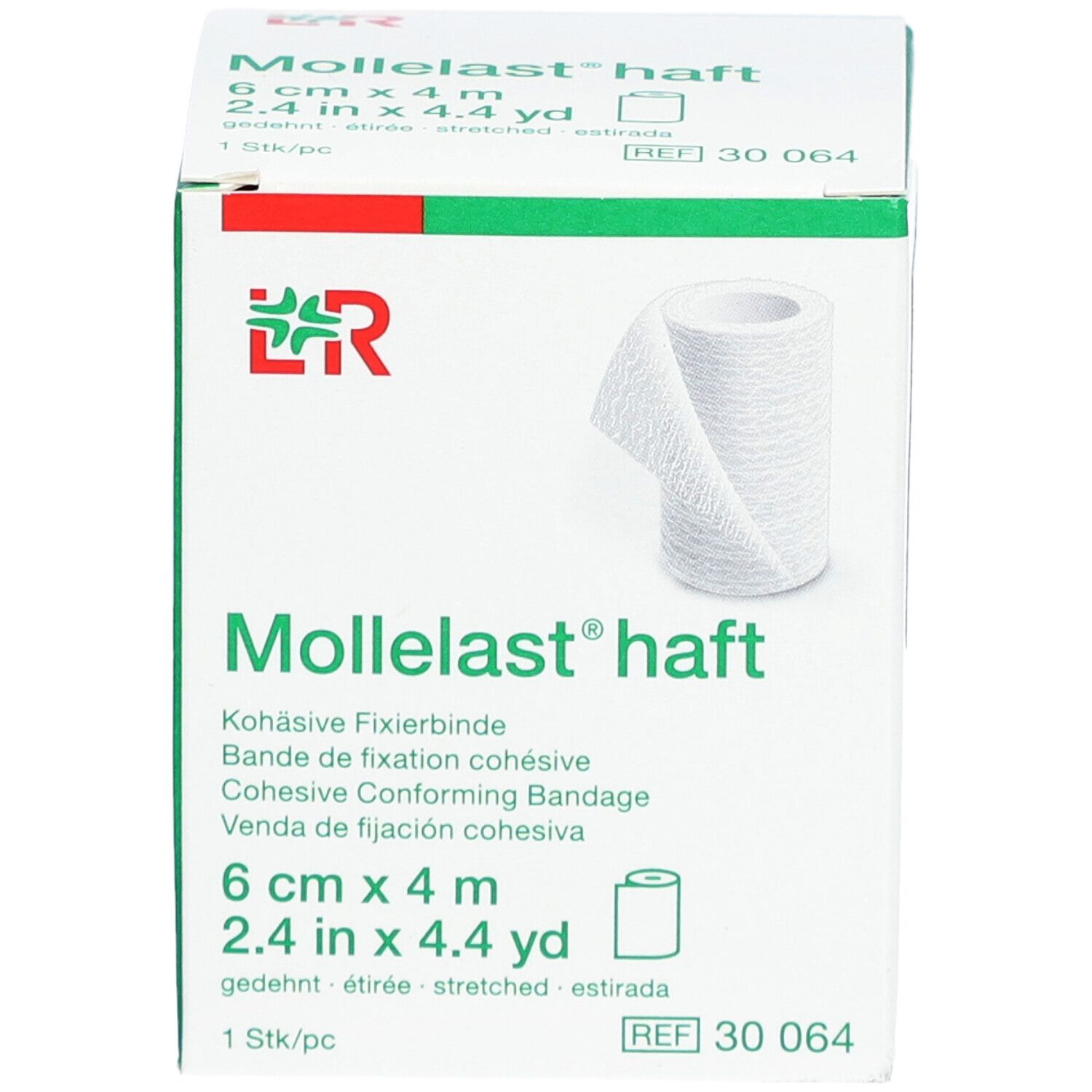 L&R Mollelast® Haft - Bande de fixation cohésive - 6 cm x 4 m - Blanc