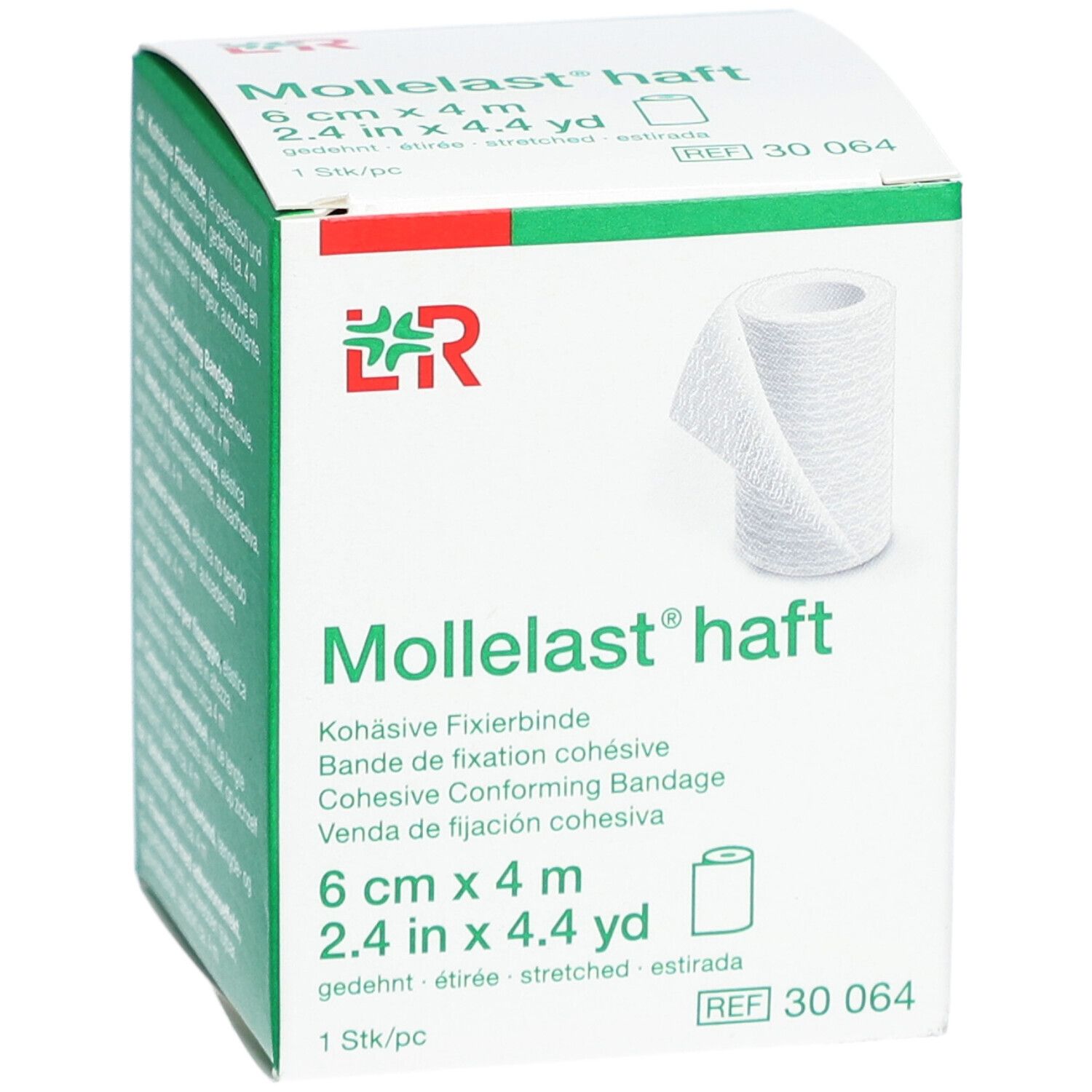 L&R Mollelast® Haft - Bande de fixation cohésive - 6 cm x 4 m - Blanc