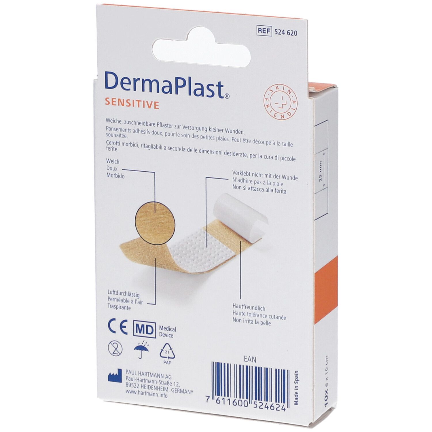 HARTMANN Dermaplast® Sensitive Pansements 6 cm x 10 cm beige