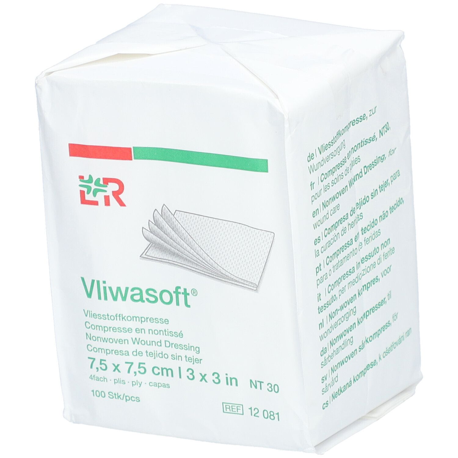 L&R Vliwasoft® Compresse non tissée 7,5 cm x 7,5 cm 4 couches stériles