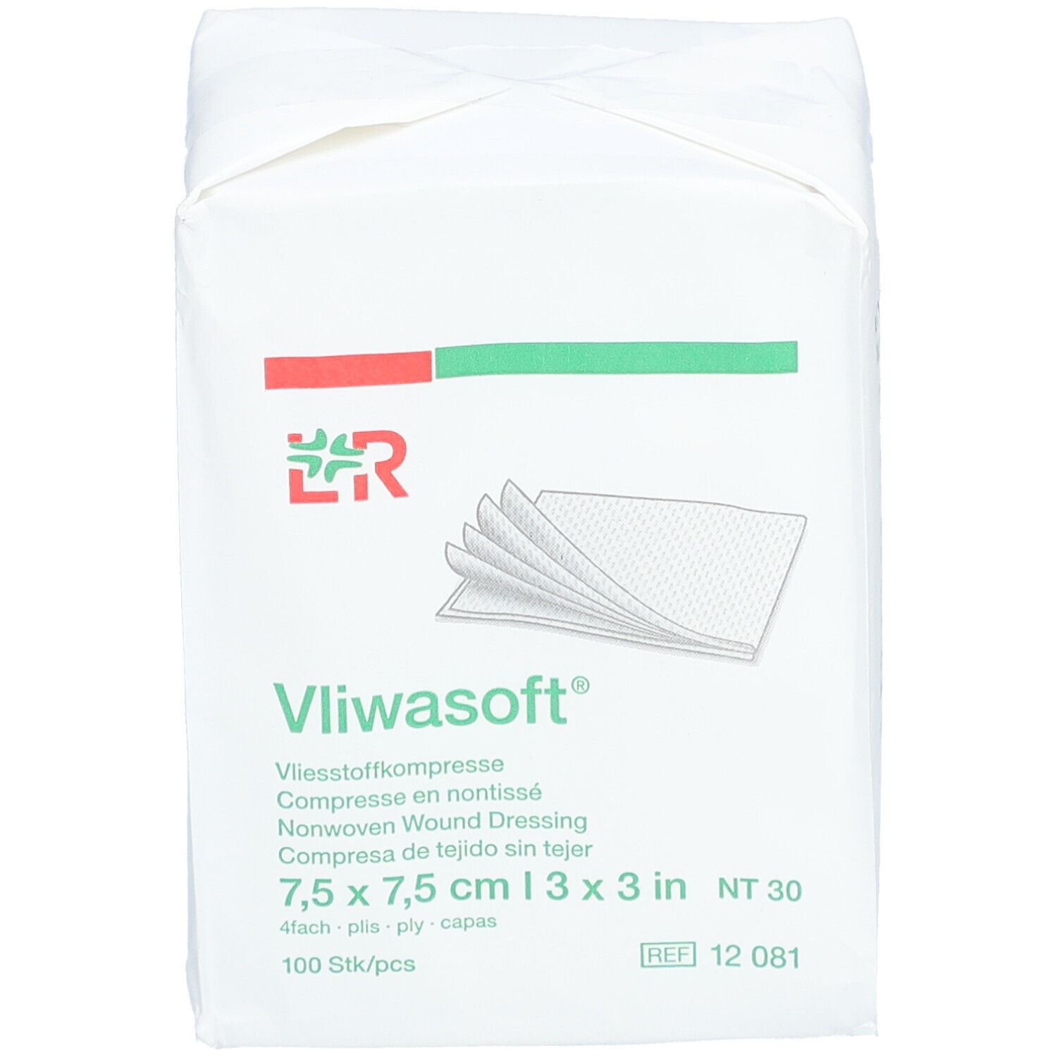 L&R Vliwasoft® Compresse non tissée 7,5 cm x 7,5 cm 4 couches stériles