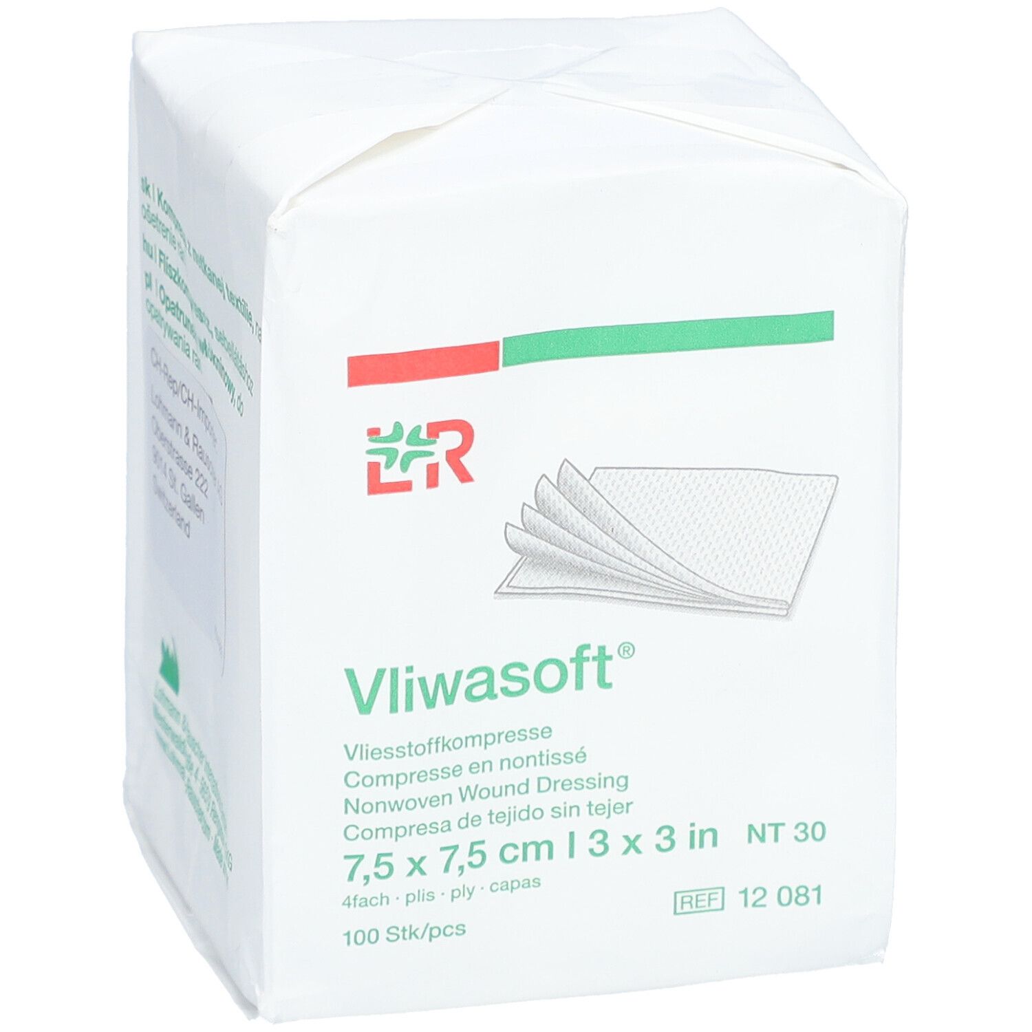 L&R Vliwasoft® Compresse non tissée 7,5 cm x 7,5 cm 4 couches stériles