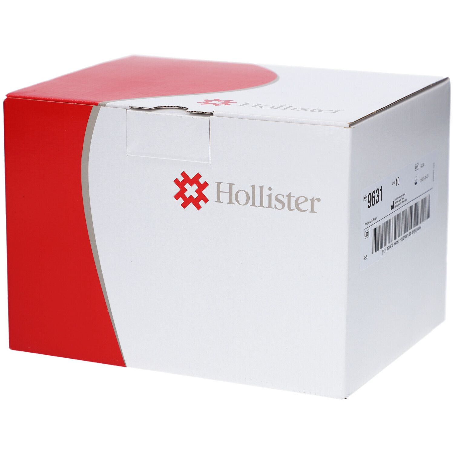 Boîte blanche et rouge avec logo Hollister et code produit 9631.