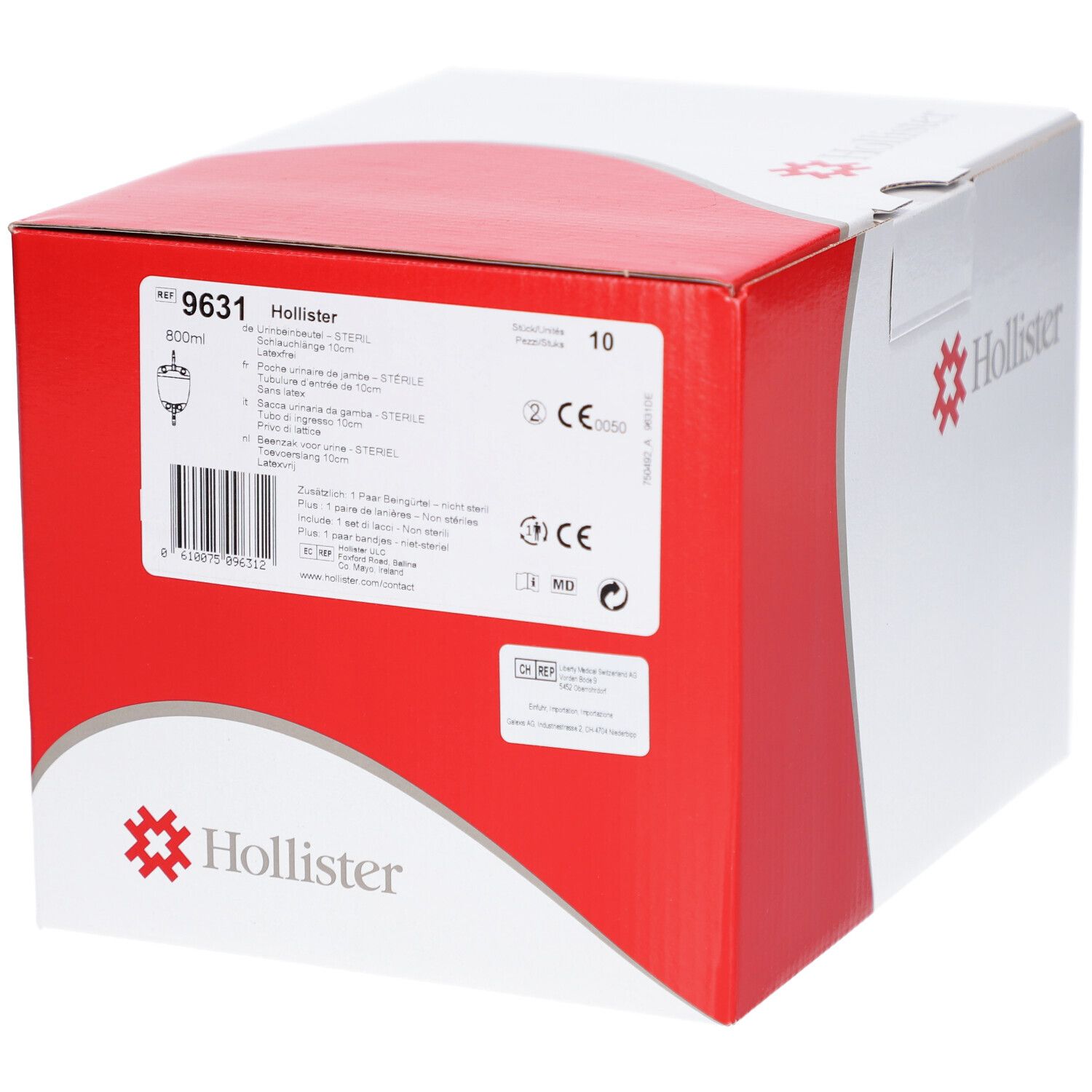 Boîte avec informations produit. Logo Hollister, code 9631, 800ml, 10cm.