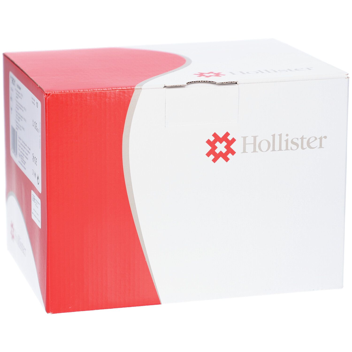 Boîte blanche et rouge avec logo Hollister et informations produit.