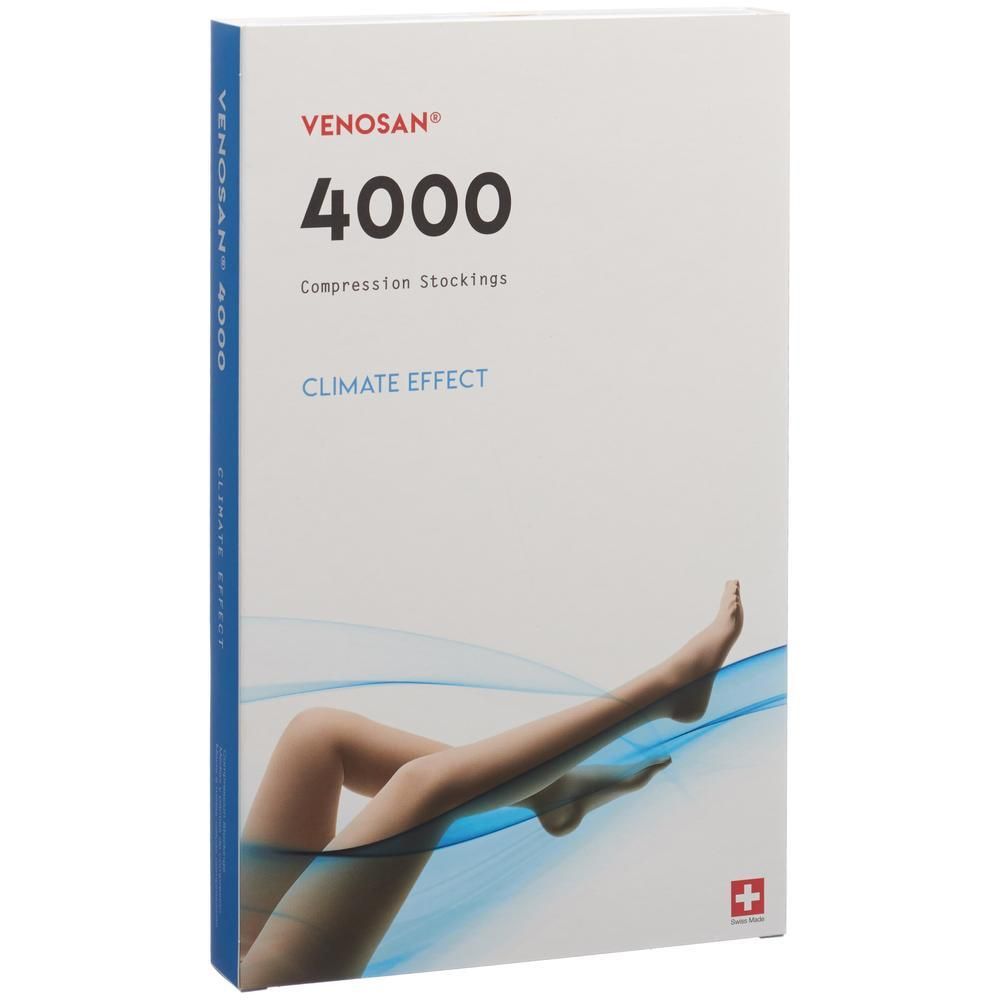 VENOSAN 4000 Kompressionsstrümpfe, Climate Effect, mit Beinabbildung.