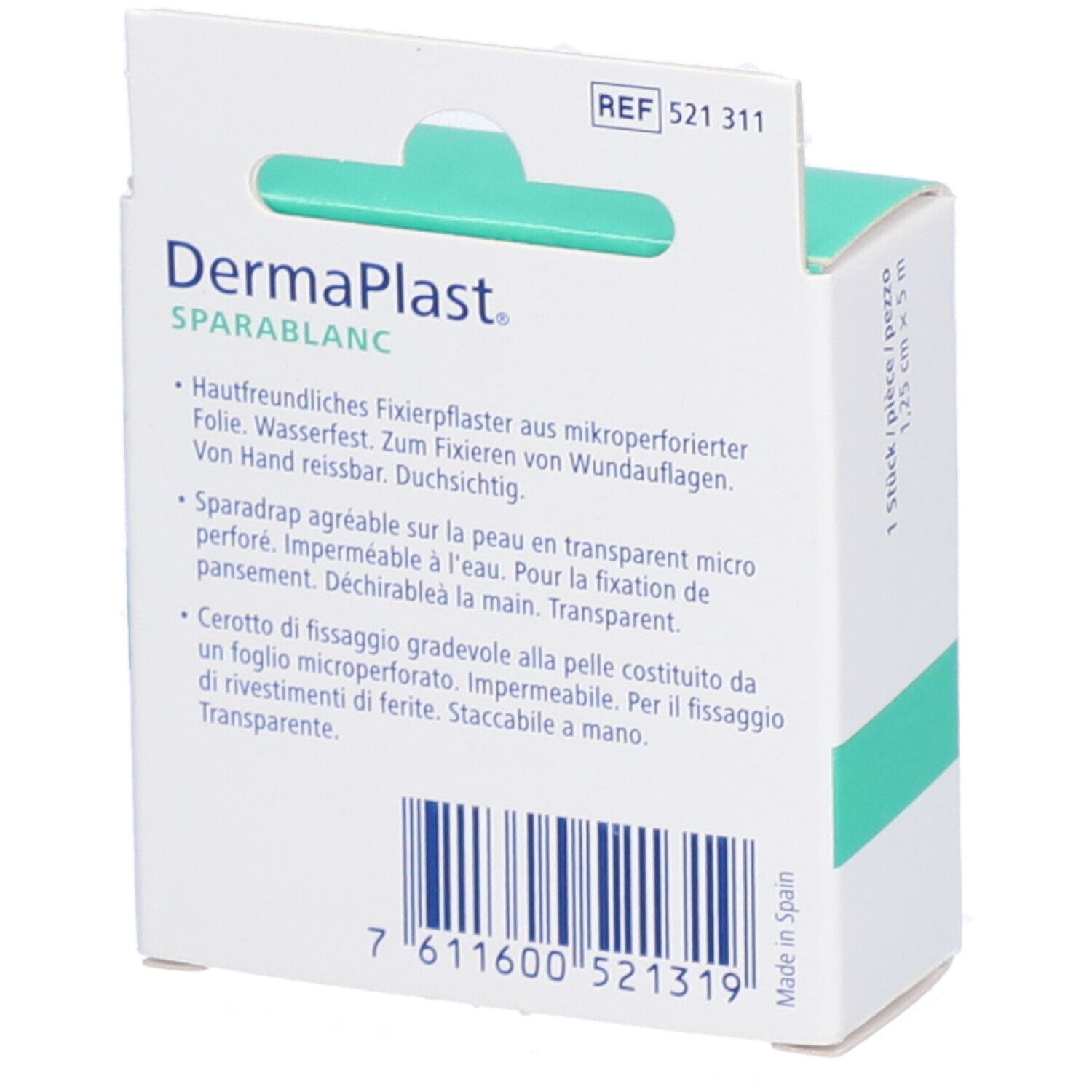 HARTMANN Dermaplast® Sparablanc Transparent 1,25 cm x 5 m weiß