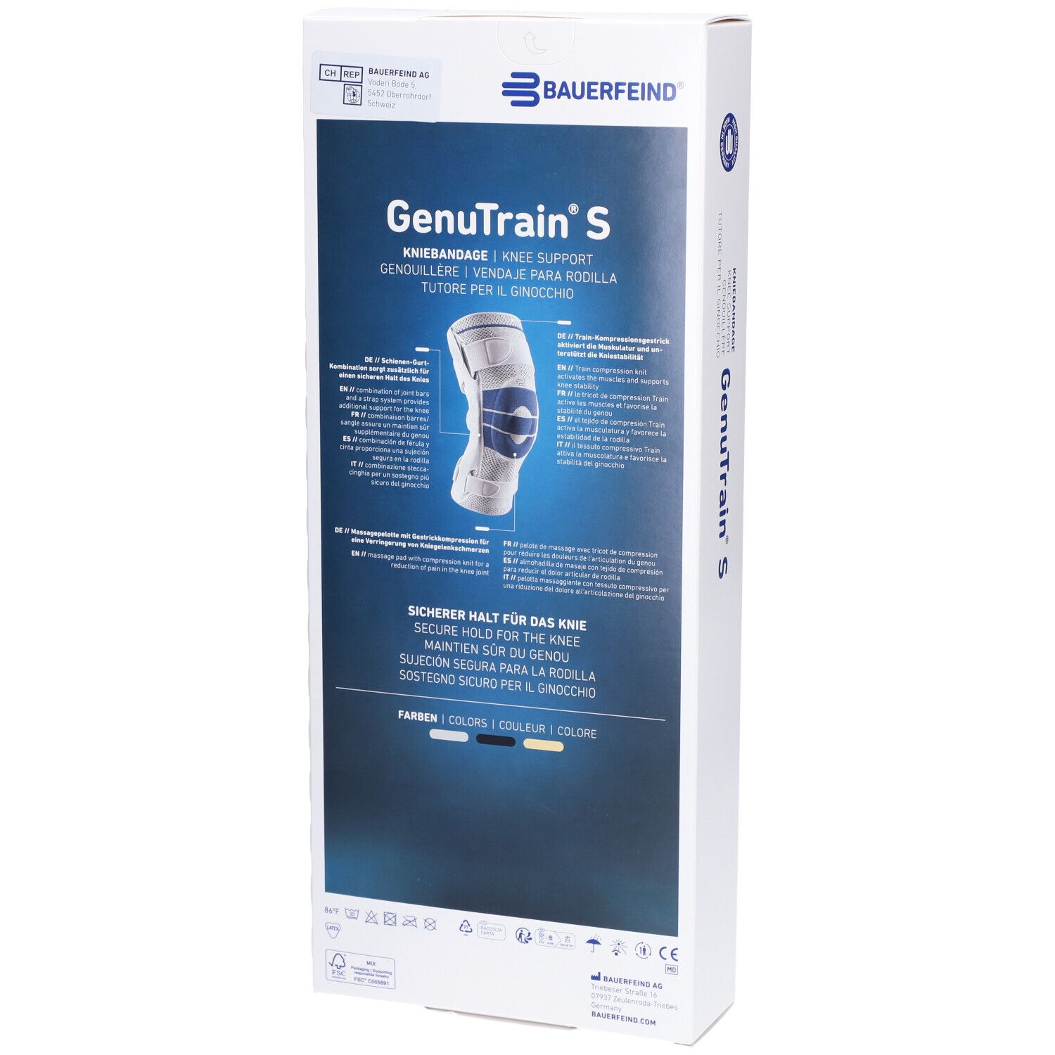 BAUERFEIND® GenuTrain® S Titanium Kniebandage Links Größe 2