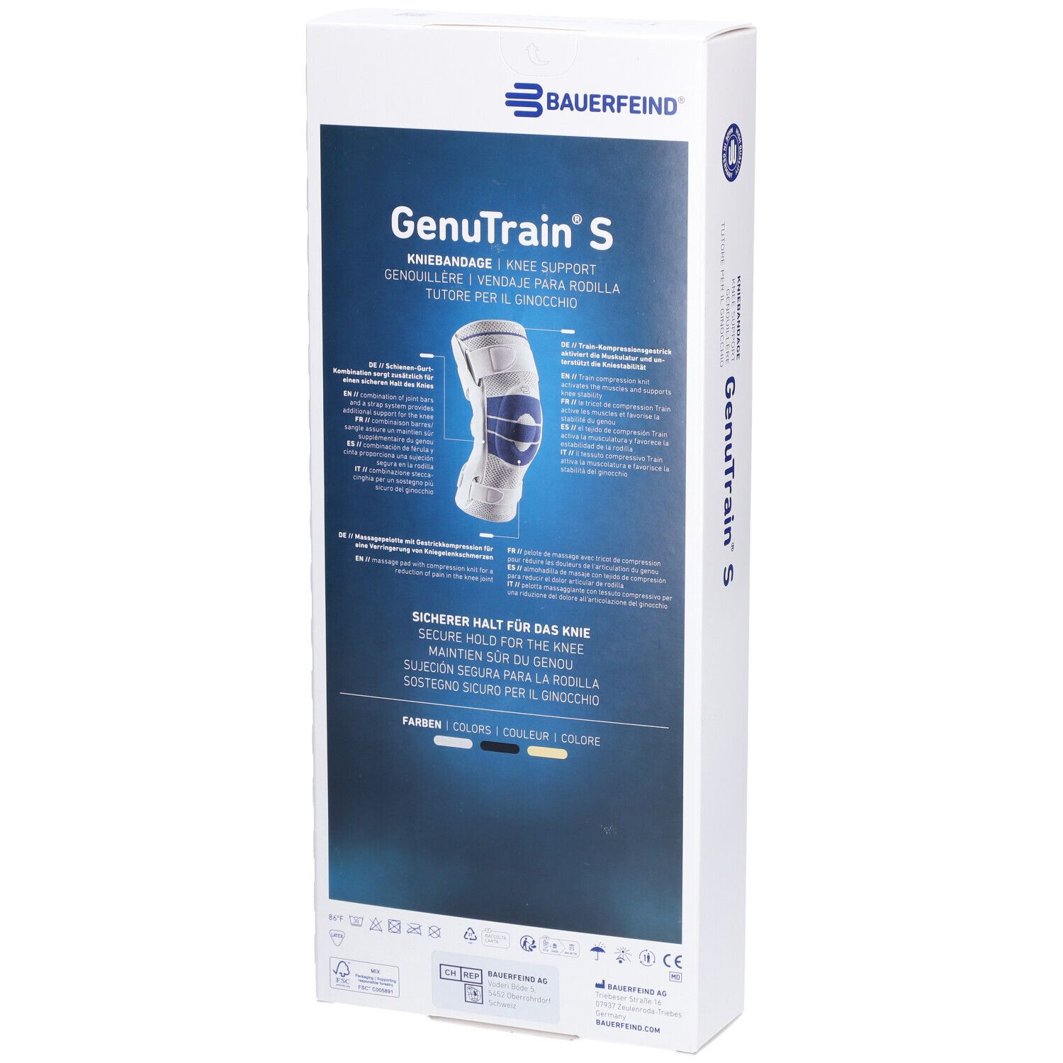 BAUERFEIND® GenuTrain® S Titanium Kniebandage Links Größe 3