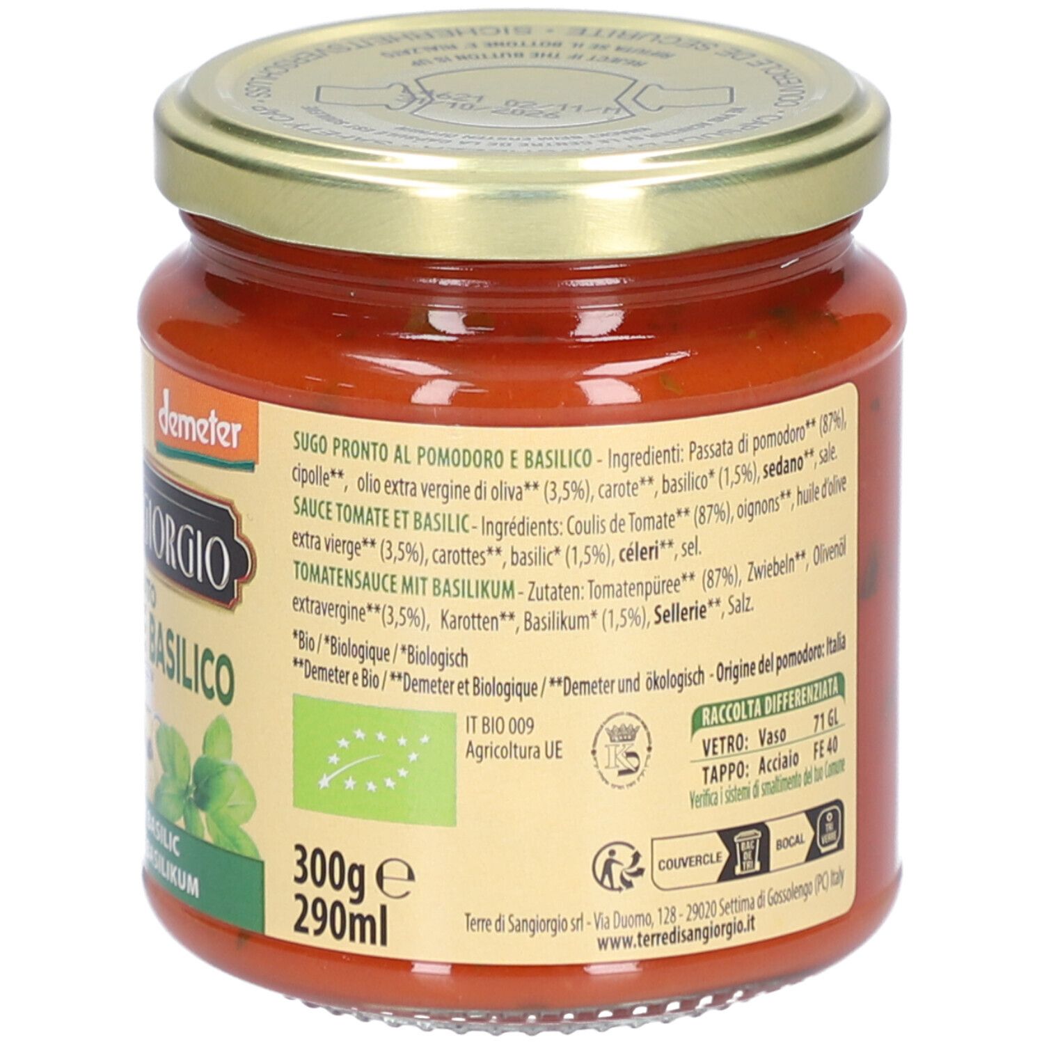 Terre di Sangiorgio Bio Tomatensauce mit Basilikum