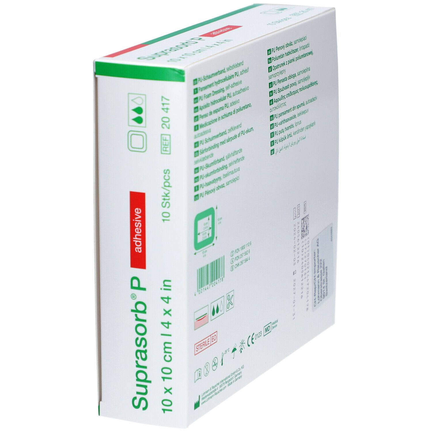 L&R Suprasorb® P Pansement hydrocellulaire PU, adhésif 10 x 10 cm