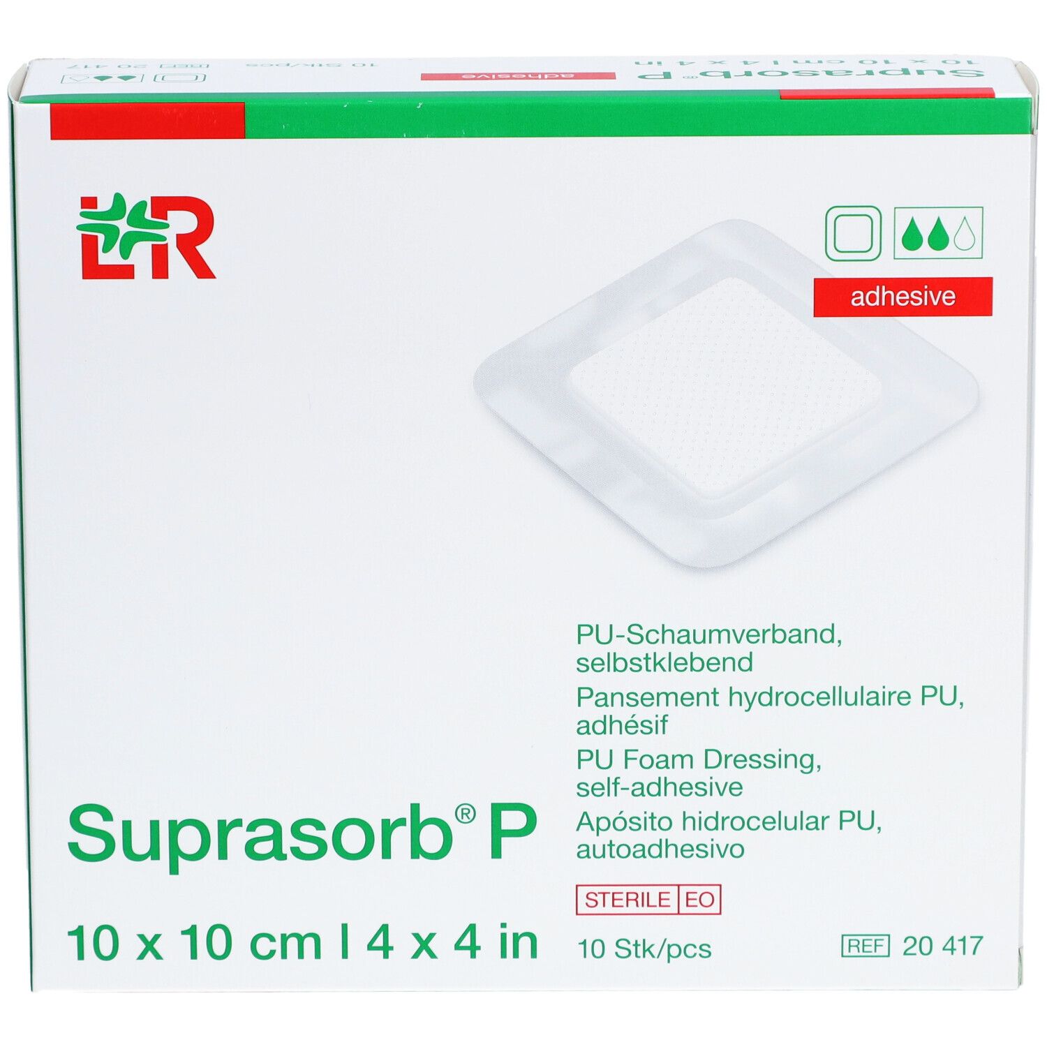 L&R Suprasorb® P Pansement hydrocellulaire PU, adhésif 10 x 10 cm
