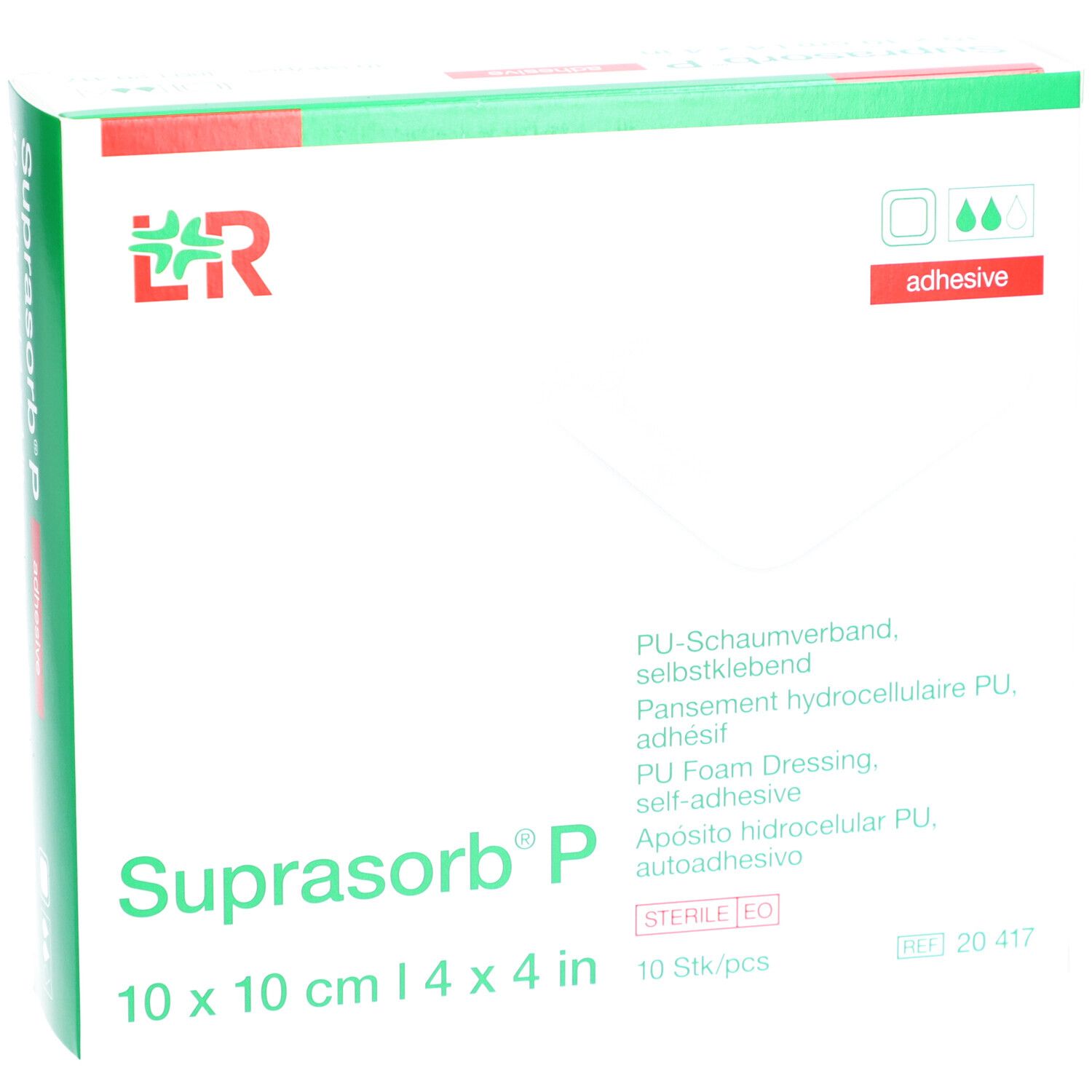 L&R Suprasorb® P Pansement hydrocellulaire PU, adhésif 10 x 10 cm