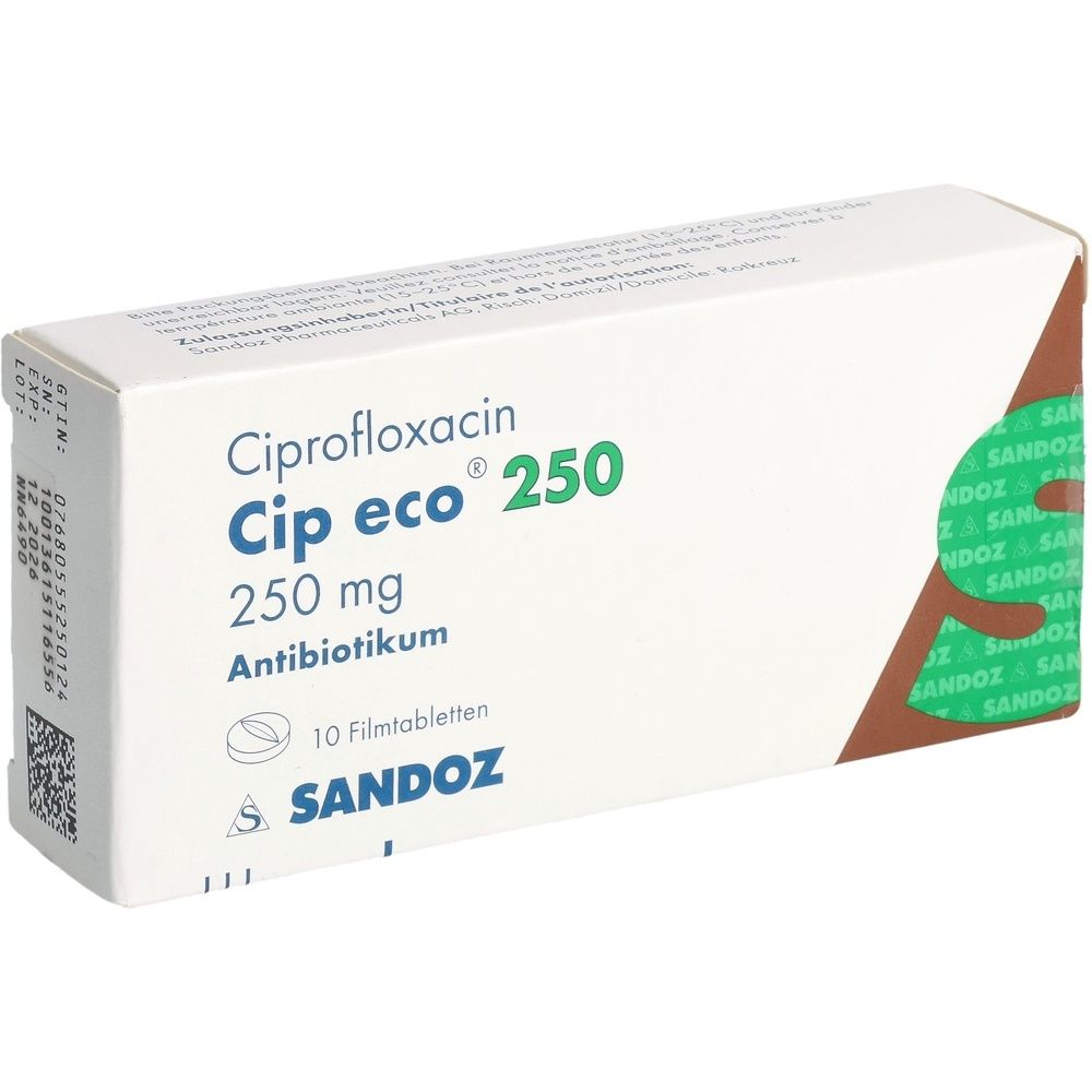 Karton mit der Aufschrift "Cip-eco 250". Grün-weiße Verpackung. Herstellerlogo unten links.
