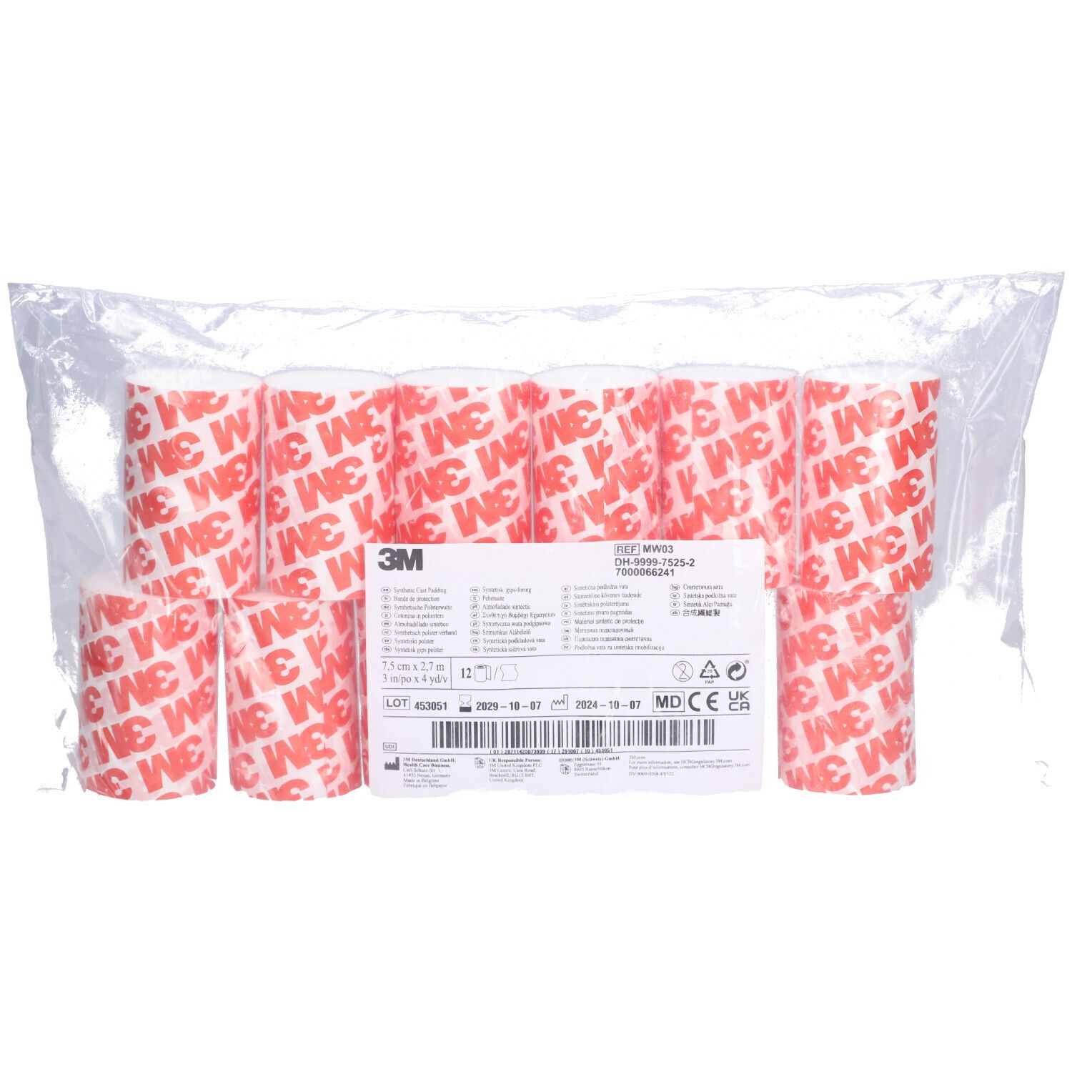 Verpackung mit mehreren Rollen. Aufdruck '3M'. Etikett mit Produktinformationen.