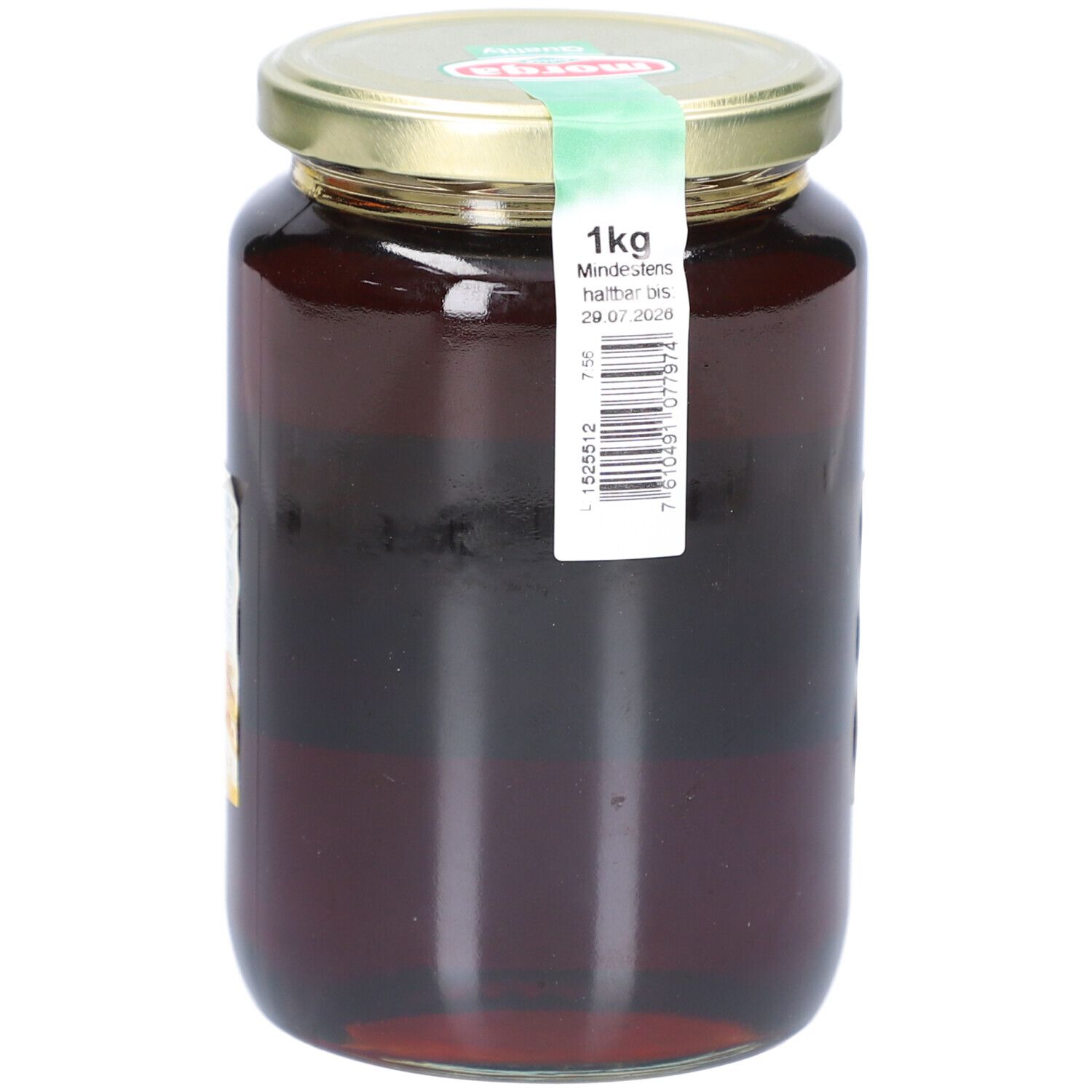 Bocal de concentré Bio-Birnel. Étiquette avec texte et date de péremption. Couvercle doré. 1 kg.