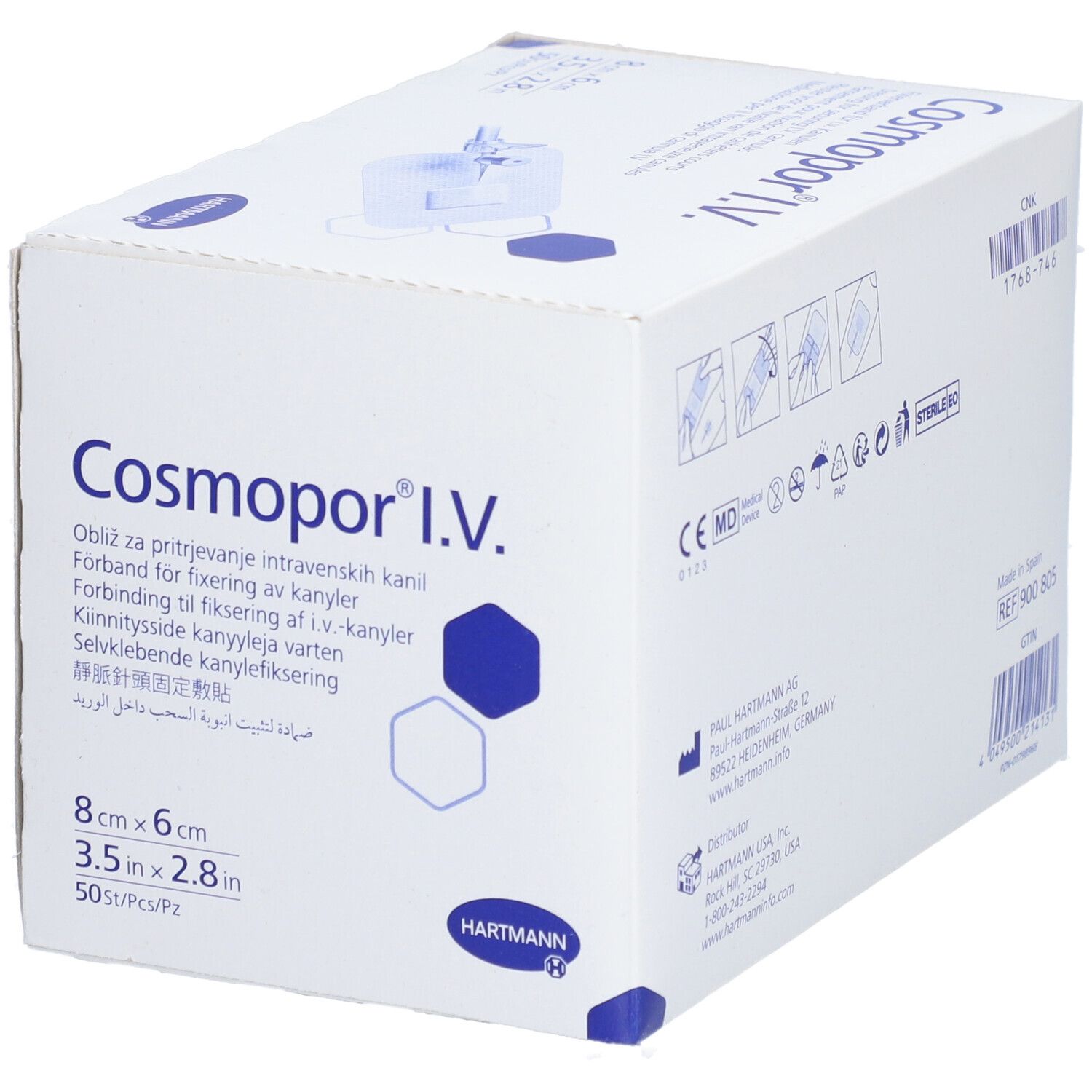 HARTMANN Cosmopor® I.V. Pansement pour fixation de cathéters courts 8 x 6 cm