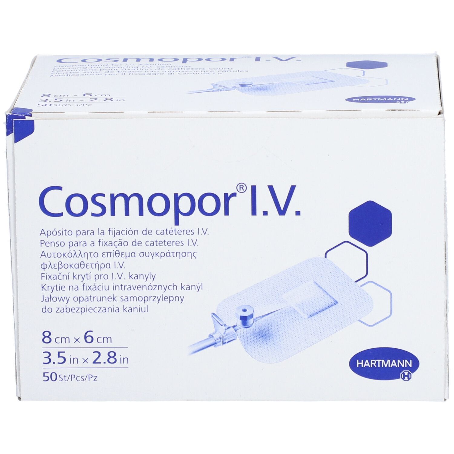 HARTMANN Cosmopor® I.V. Pansement pour fixation de cathéters courts 8 x 6 cm
