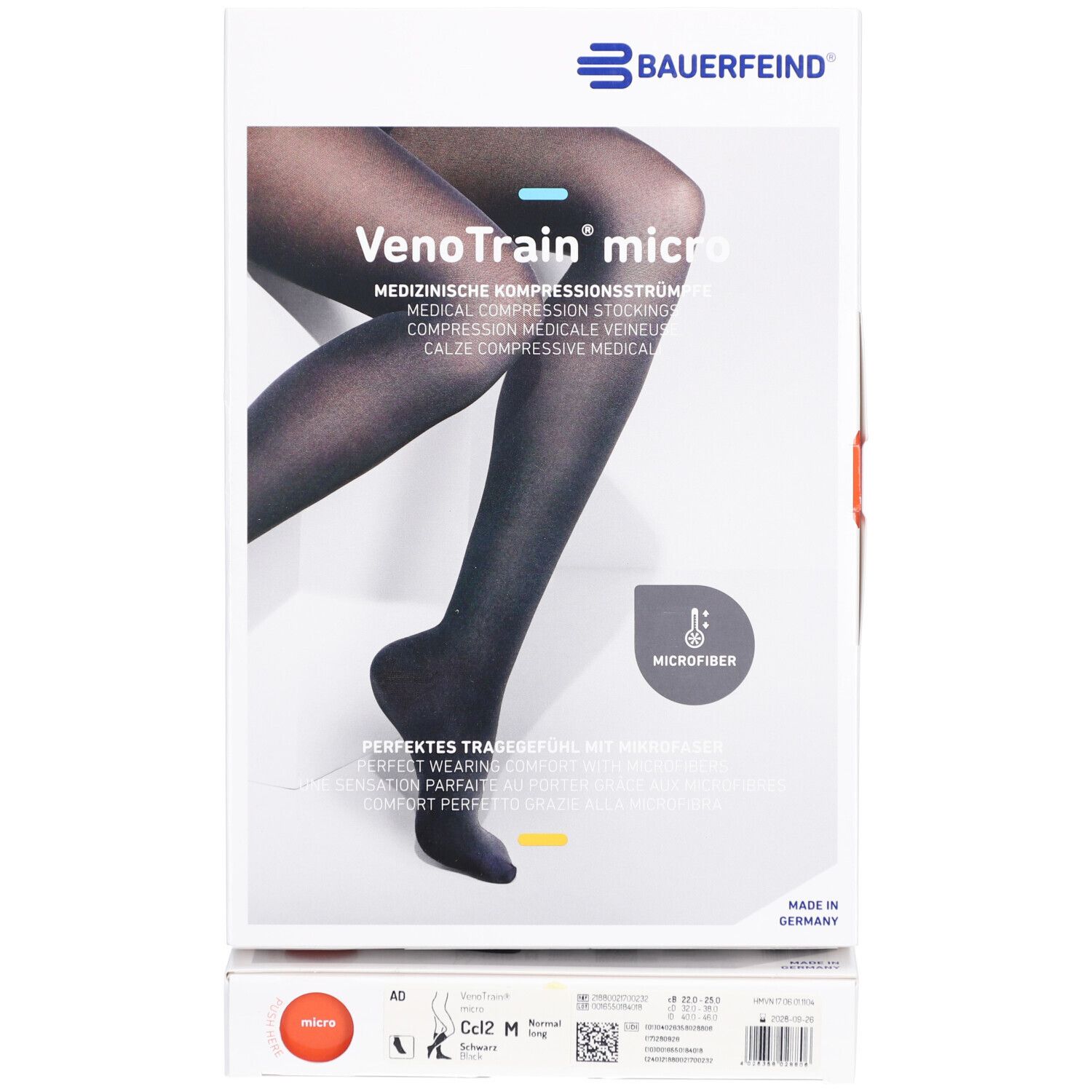 BAUERFEIND VenoTrain micro strumpf schwarz - Medizinische Kompressionsstrümpfe - AD CCL2 Größe M normal/lang Fuß geschlossen
